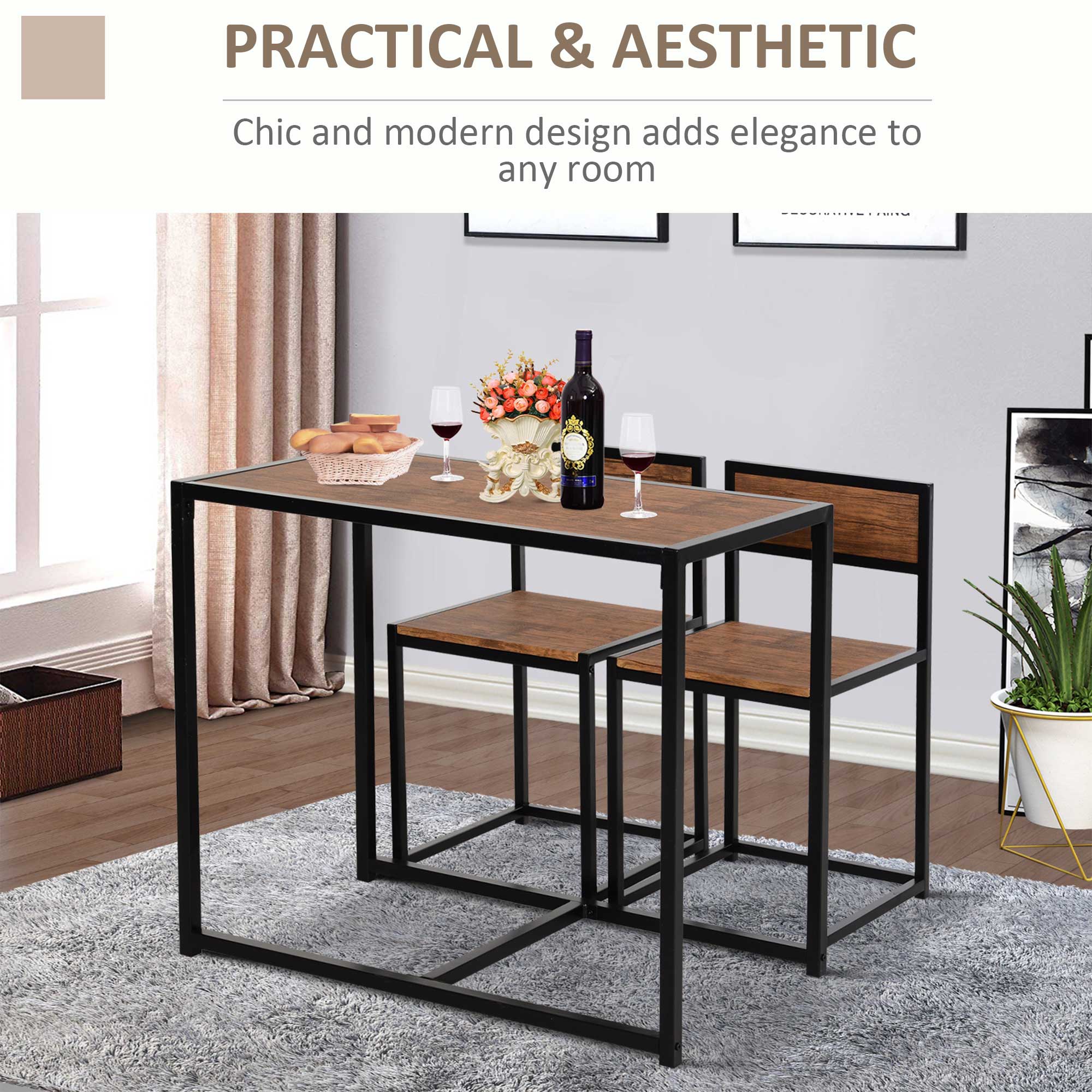 Homcom 3 Pcs Table Stool Set Industrial Design W/ Steel Frame Medium-Density Fibreboard Panels Living Room Bar Modern Furniture - Image 6