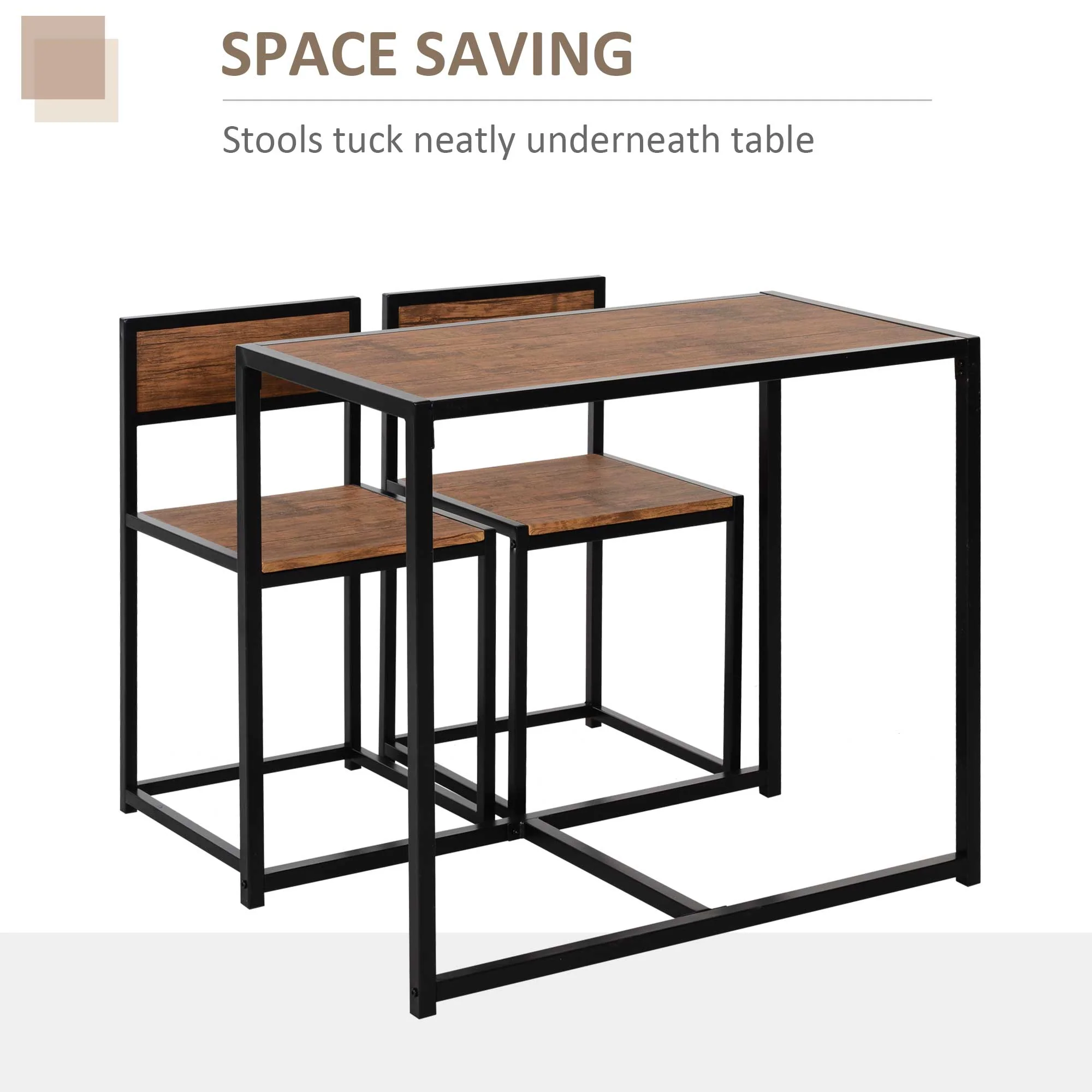 Homcom 3 Pcs Table Stool Set Industrial Design W/ Steel Frame Medium-Density Fibreboard Panels Living Room Bar Modern Furniture - Image 7