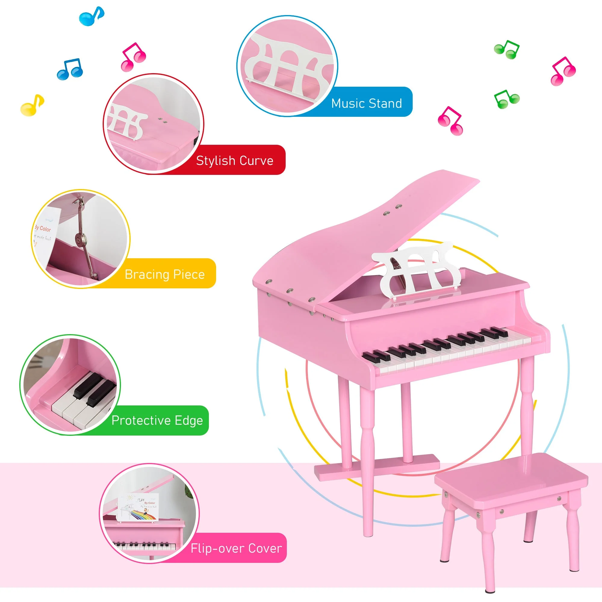 Homcom 30 Keys Mini Kids Piano For Child With Music Stand And Bench Best Gifts Toy - Image 4