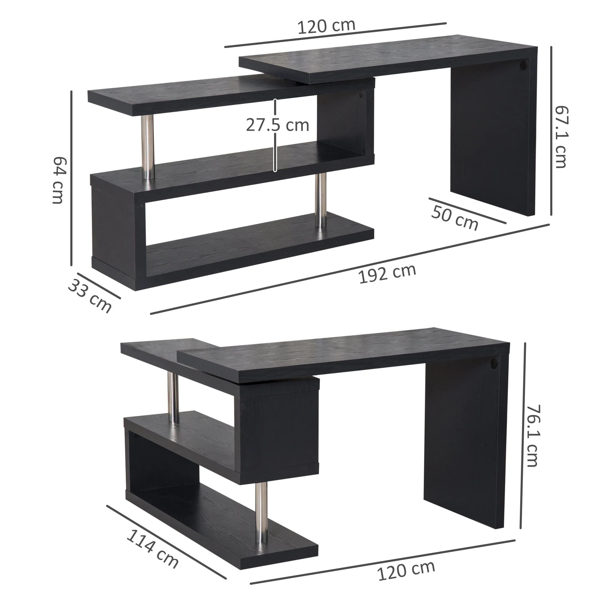 Homcom 360 Rotating L-Shaped Corner Computer Desk Home Office Writing Table Swivel Workstation With Storage Shelf - Image 3