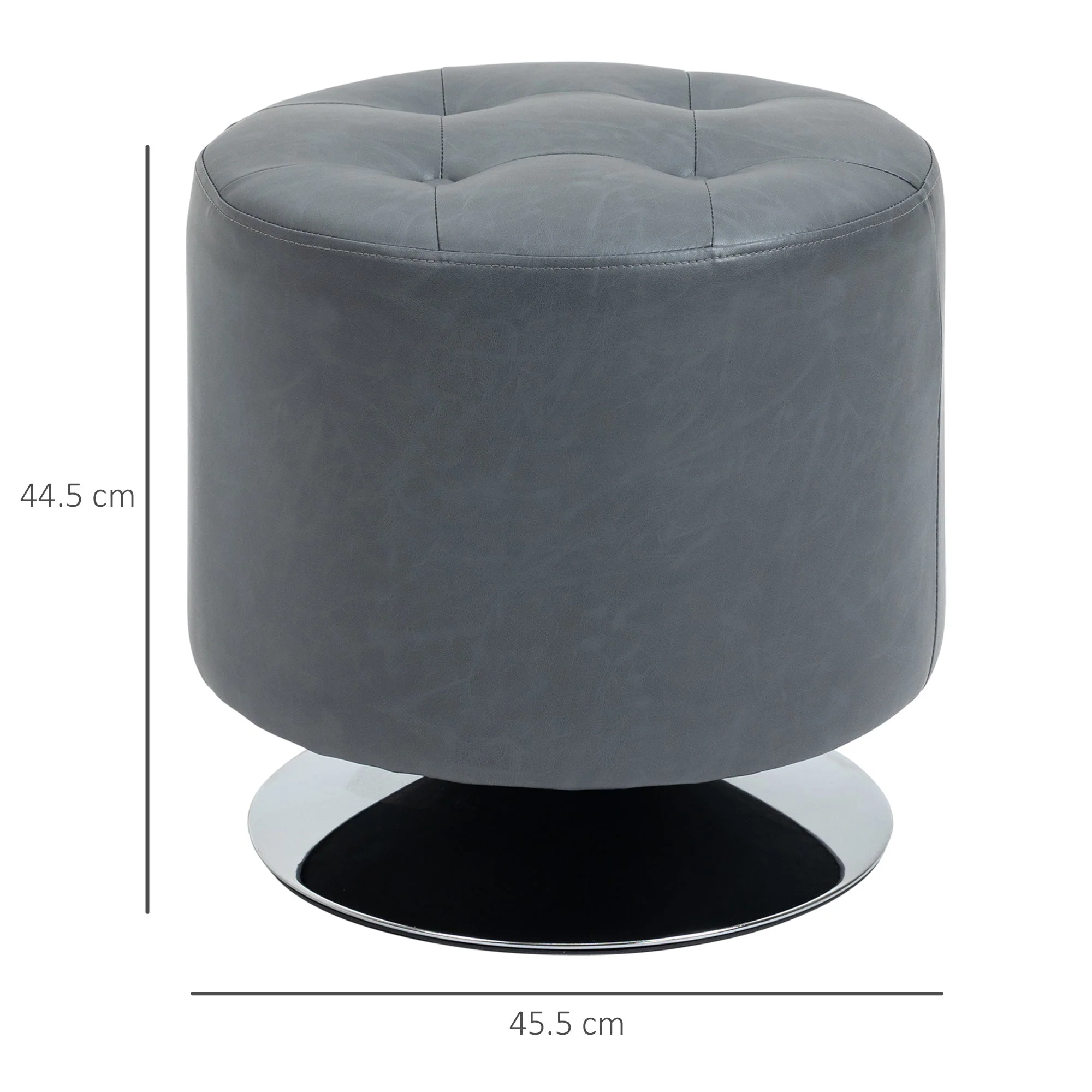 Homcom 360 Swivel Foot Stool Round PU Ottoman with Thick Sponge Padding and Solid Steel Base - Image 3
