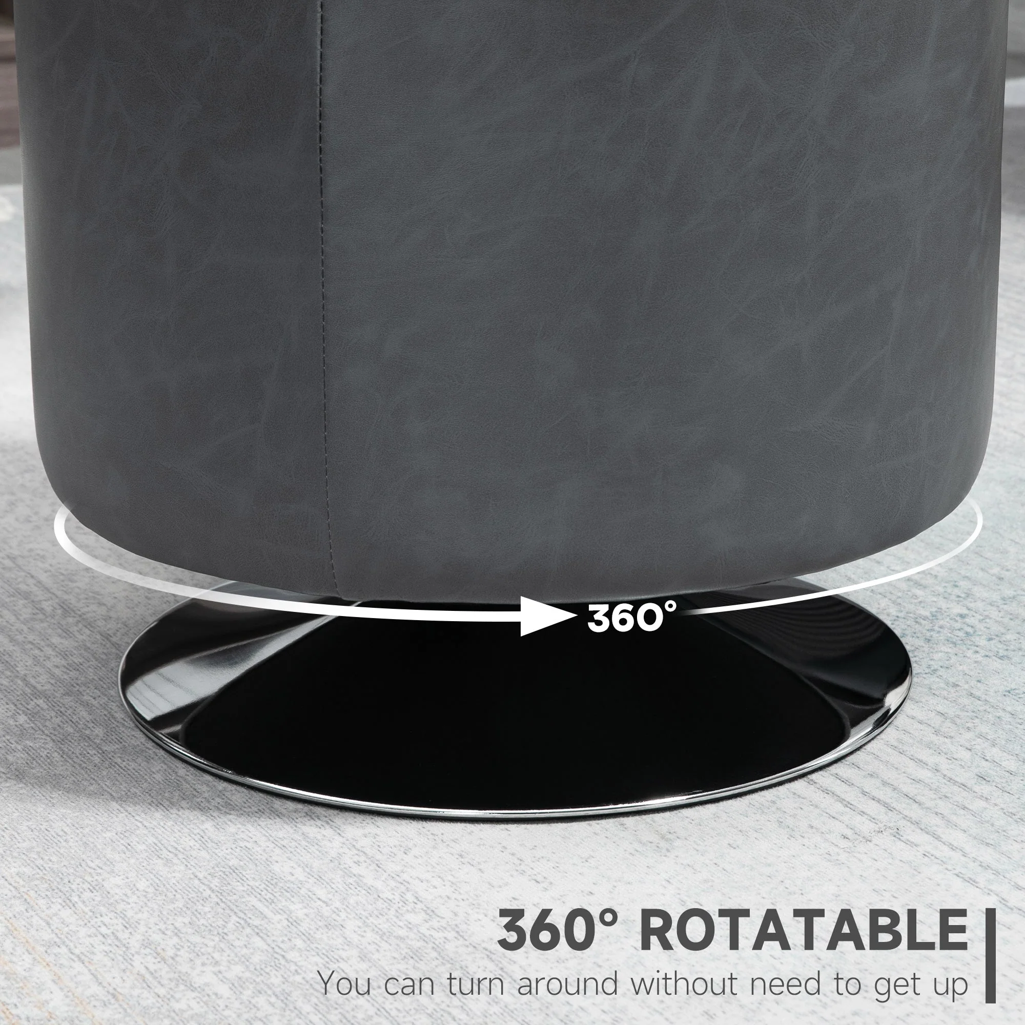 Homcom 360 Swivel Foot Stool Round PU Ottoman with Thick Sponge Padding and Solid Steel Base - Image 4