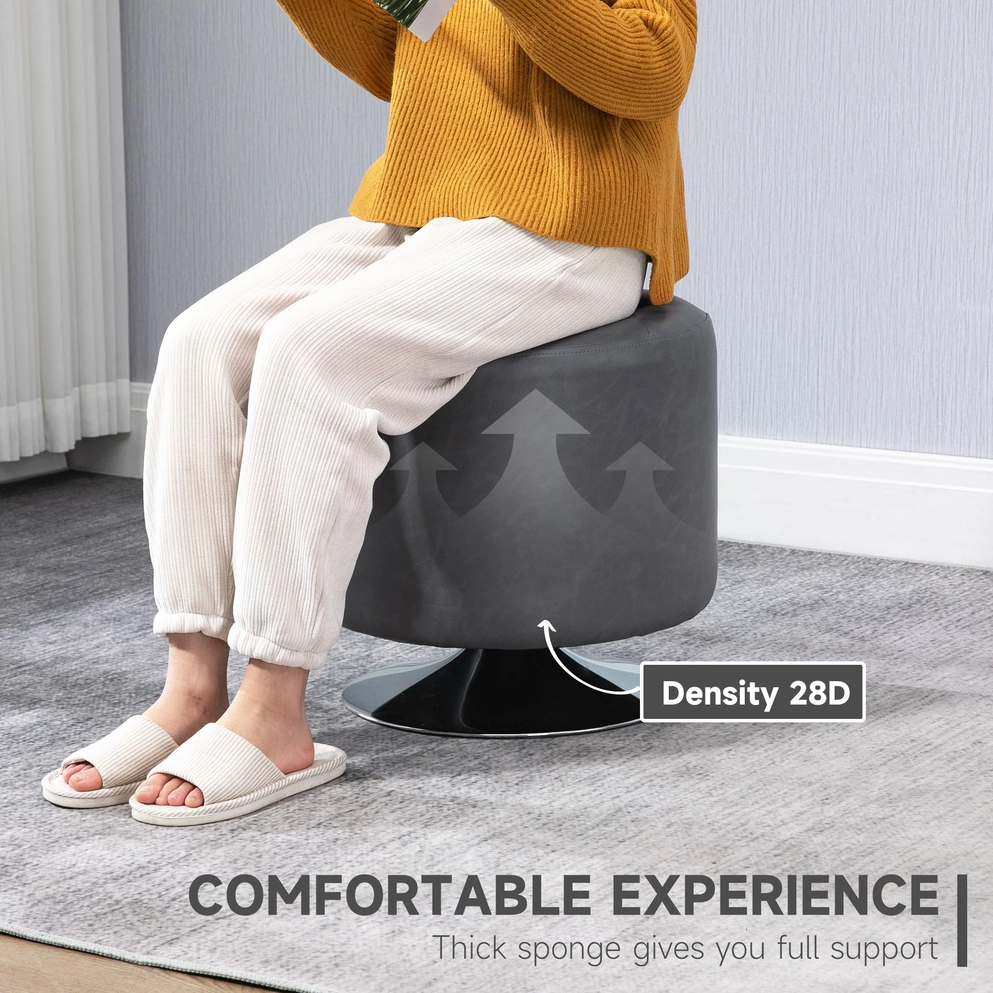 Homcom 360 Swivel Foot Stool Round PU Ottoman with Thick Sponge Padding and Solid Steel Base - Image 7