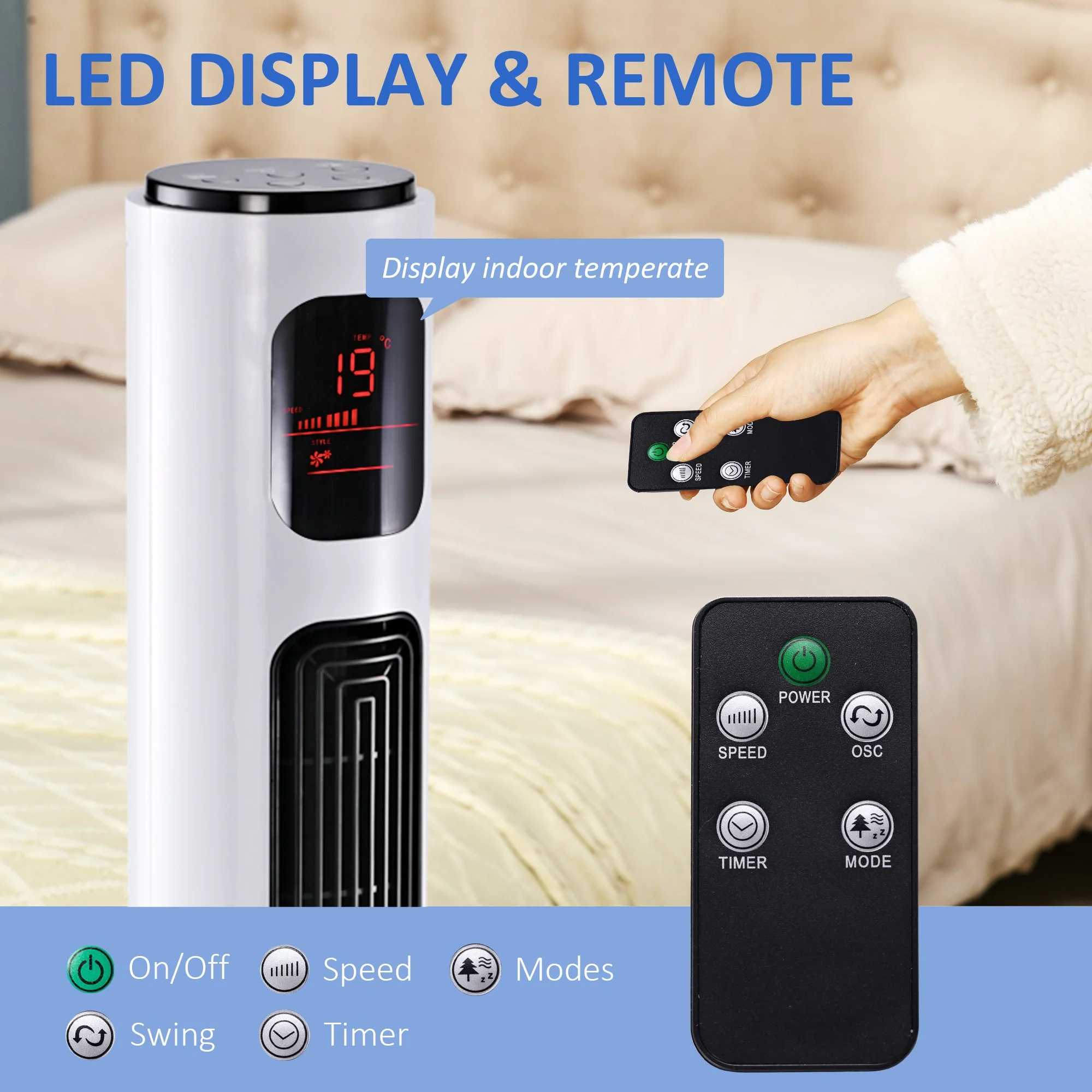 Homcom 38'' Freestanding Tower Fan - Image 6