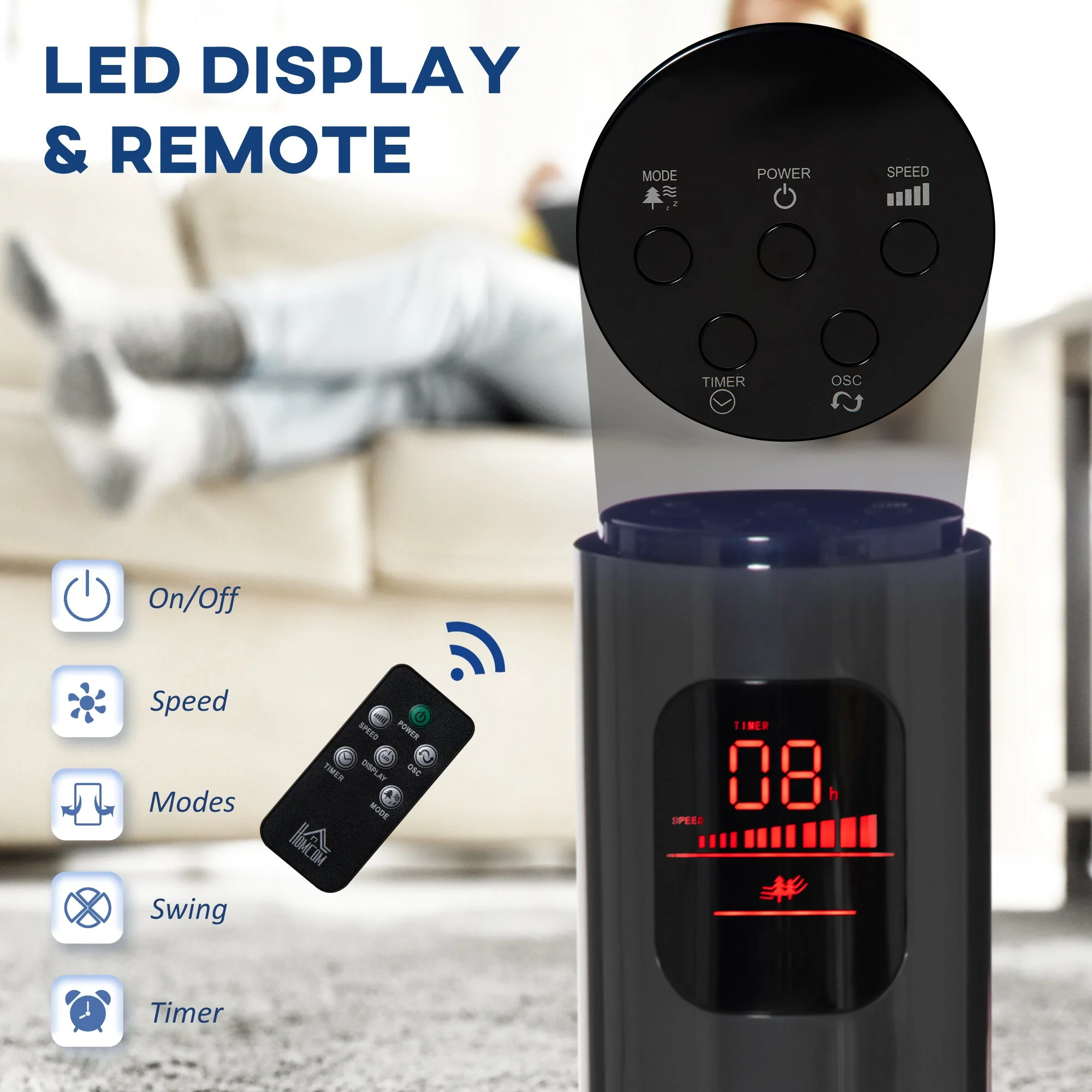 Homcom 38'' Freestanding Tower Fan - Image 6