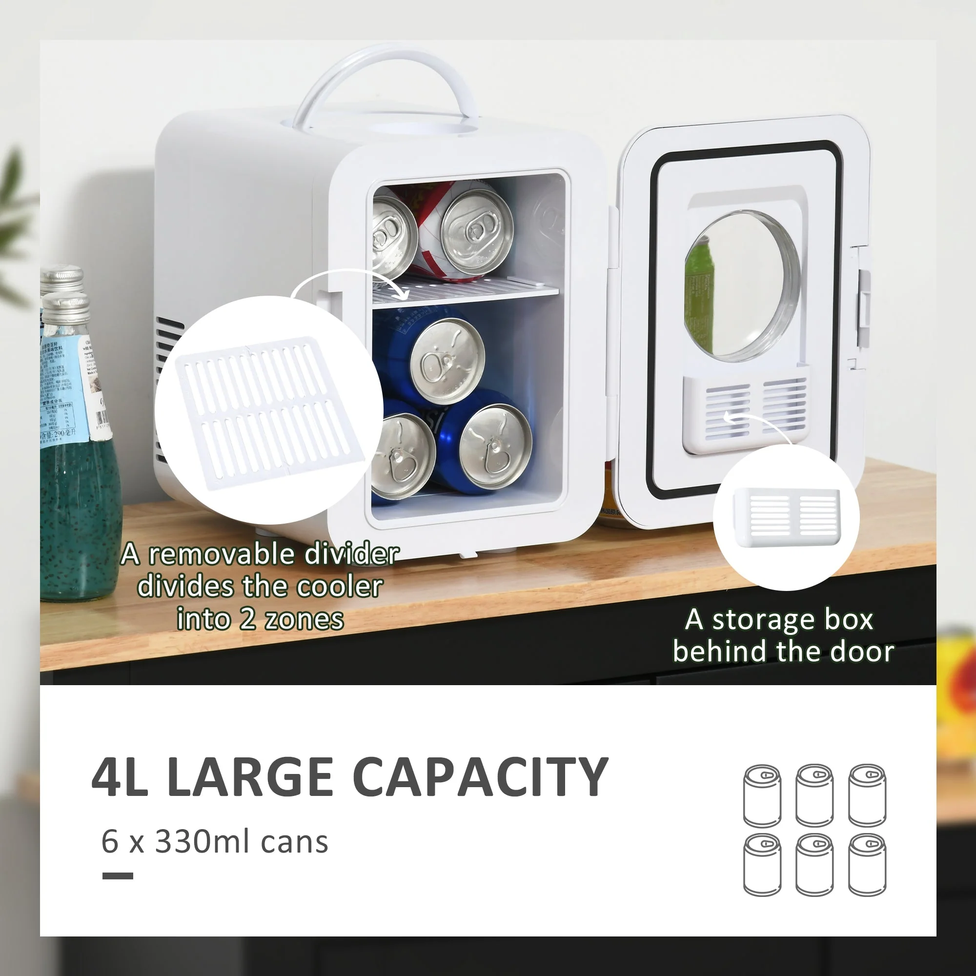 Homcom 4 L/6 Can Mini Fridge - Image 6