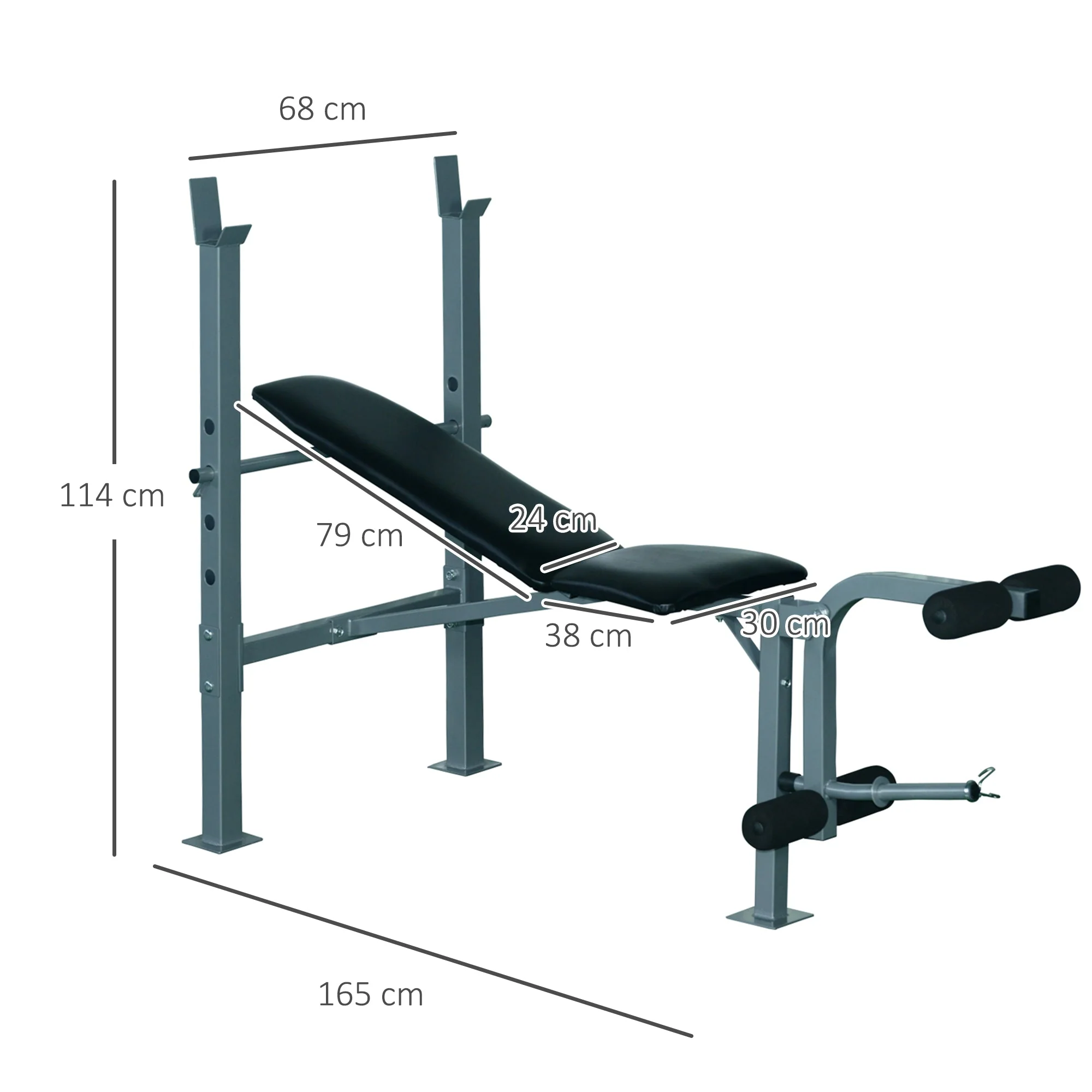 Homcom 4-Levels Adjustable Weight Bench Fitness Equipment with Barbell Rack-Black - Image 3