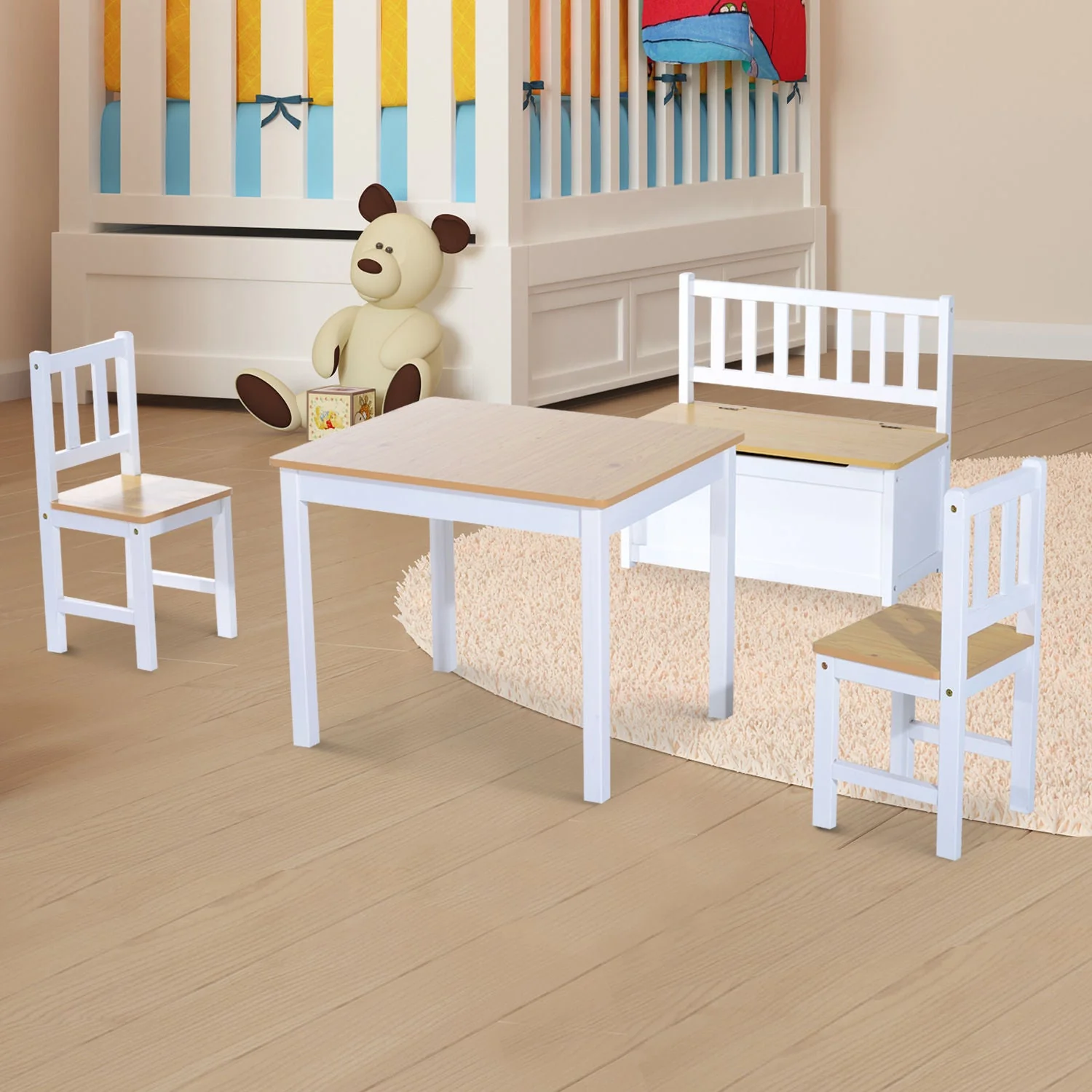 Homcom 4-Piece Kids Table And Chair Set With 2 Wooden Chairs - Image 2