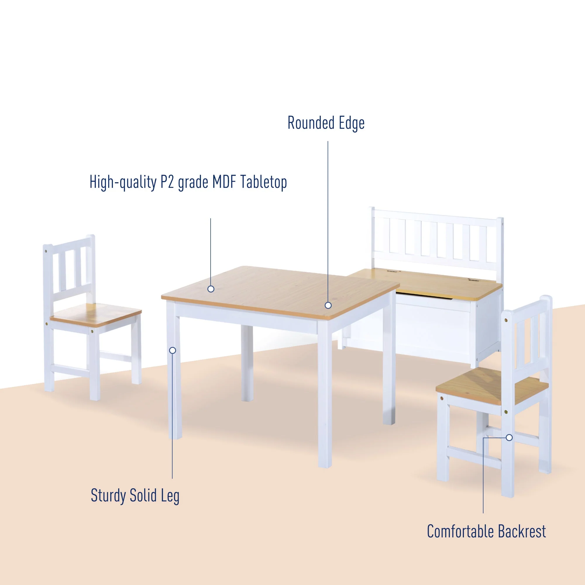 Homcom 4-Piece Kids Table And Chair Set With 2 Wooden Chairs - Image 4
