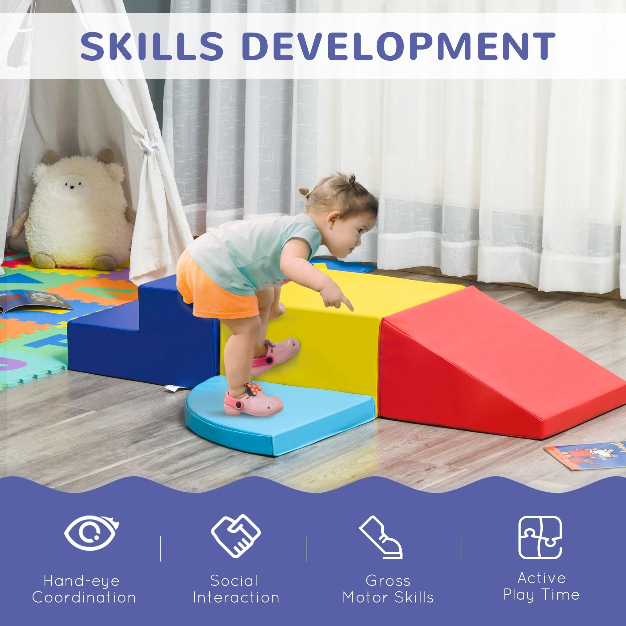 Homcom 4-piece Soft Play Set Climb and Crawl Foam Toddler Stairs and Ramp for Baby - Image 3