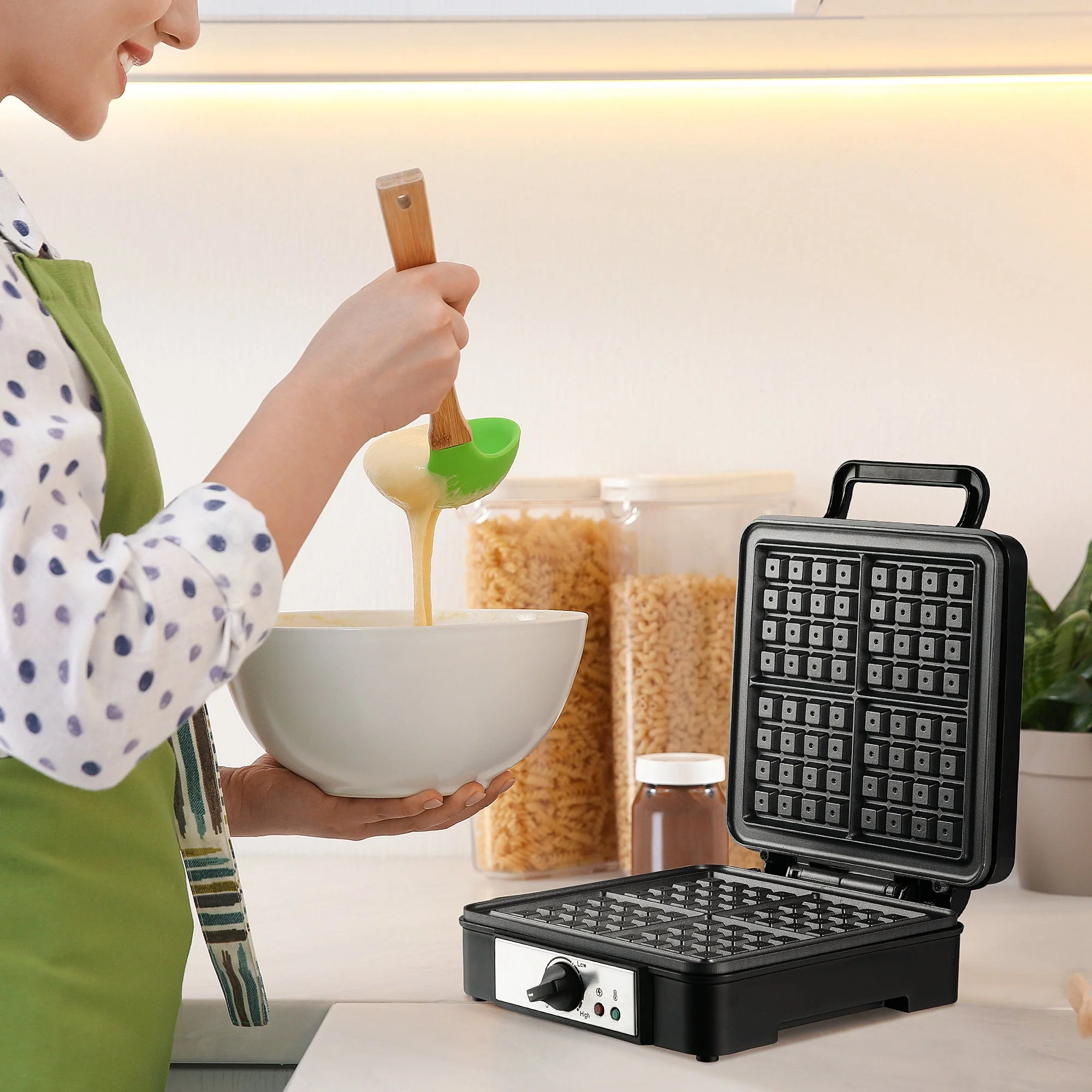 Homcom 4 Slice Waffle Maker Iron Machine with Deep Cooking Plate - Image 2