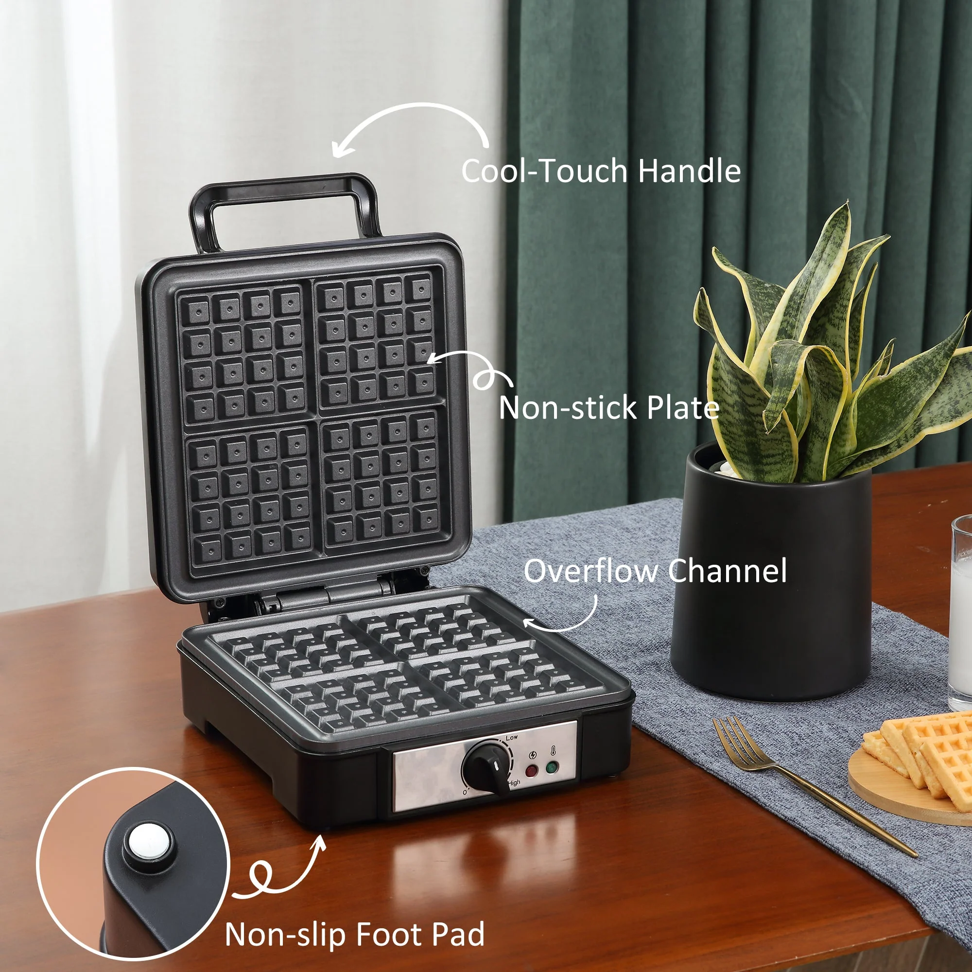 Homcom 4 Slice Waffle Maker Iron Machine with Deep Cooking Plate - Image 4