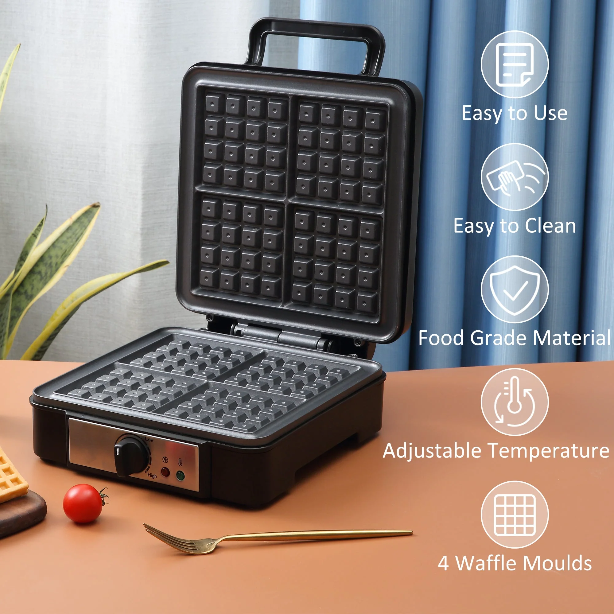 Homcom 4 Slice Waffle Maker Iron Machine with Deep Cooking Plate - Image 6