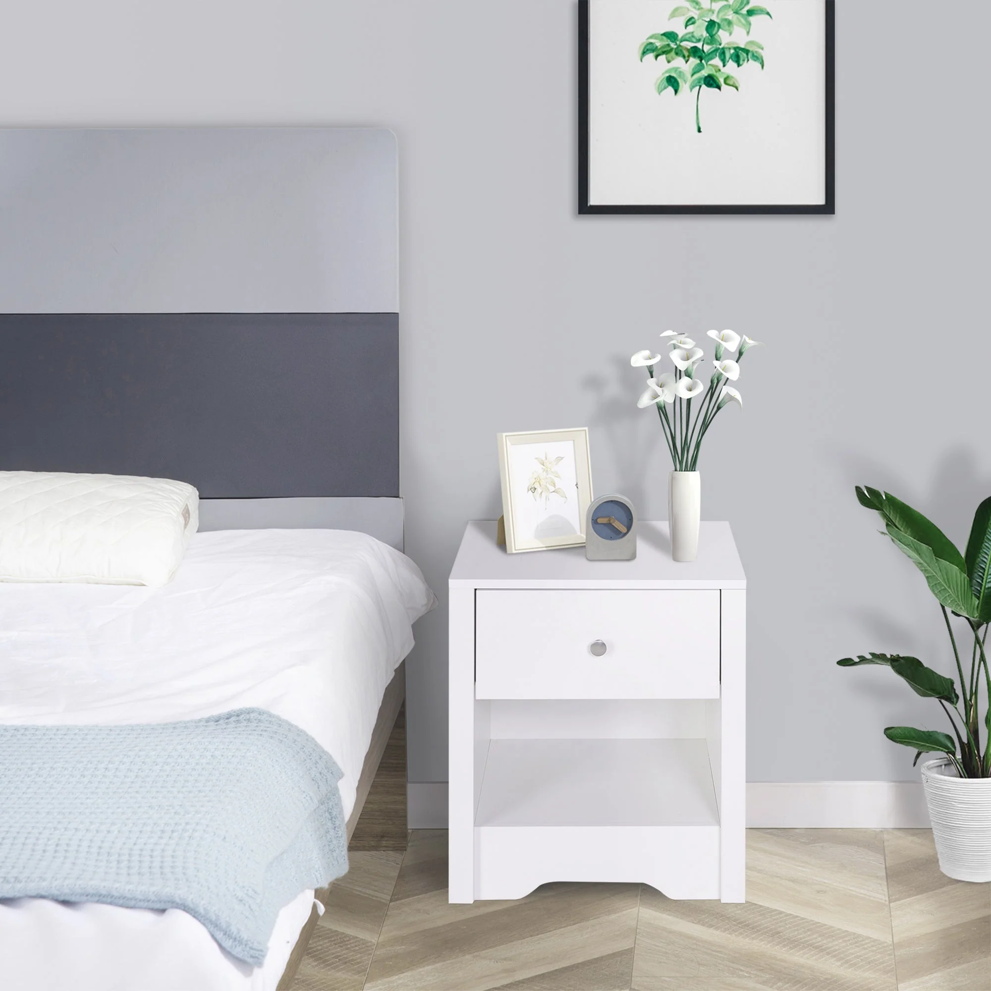 Homcom 53Wx42.5Dx59H cm Bedside Table-White - Image 2