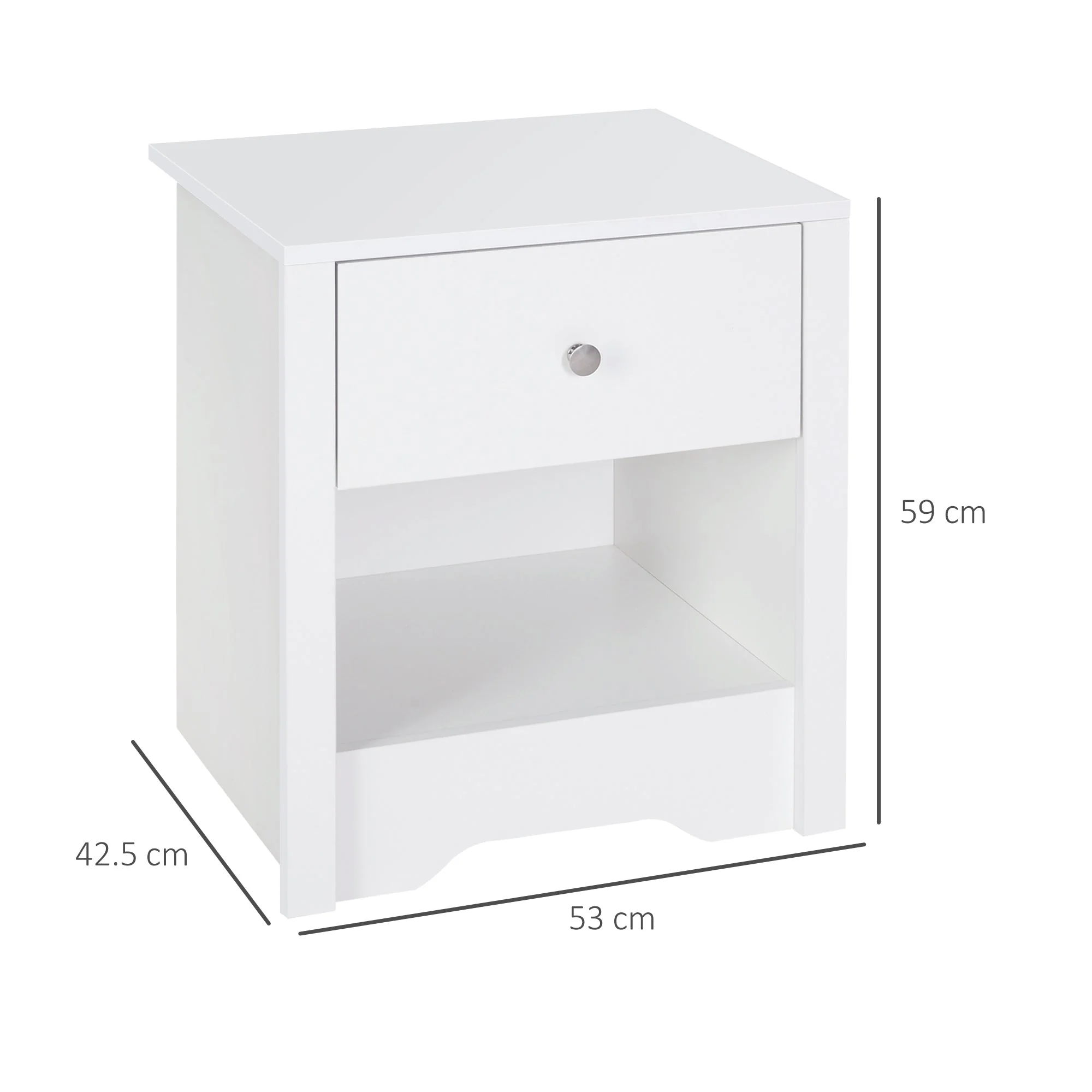 Homcom 53Wx42.5Dx59H cm Bedside Table-White - Image 3