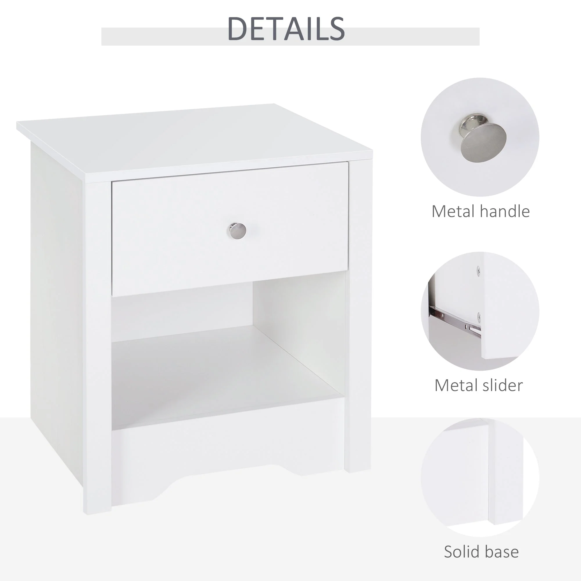 Homcom 53Wx42.5Dx59H cm Bedside Table-White - Image 5