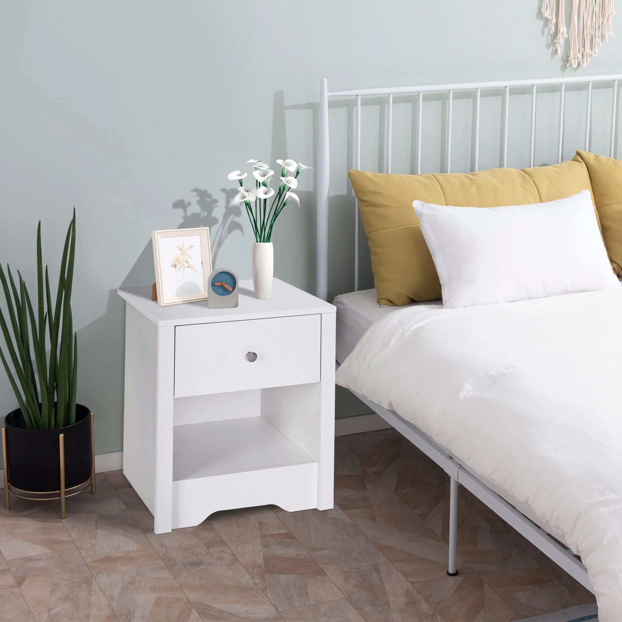 Homcom 53Wx42.5Dx59H cm Bedside Table-White - Image 6