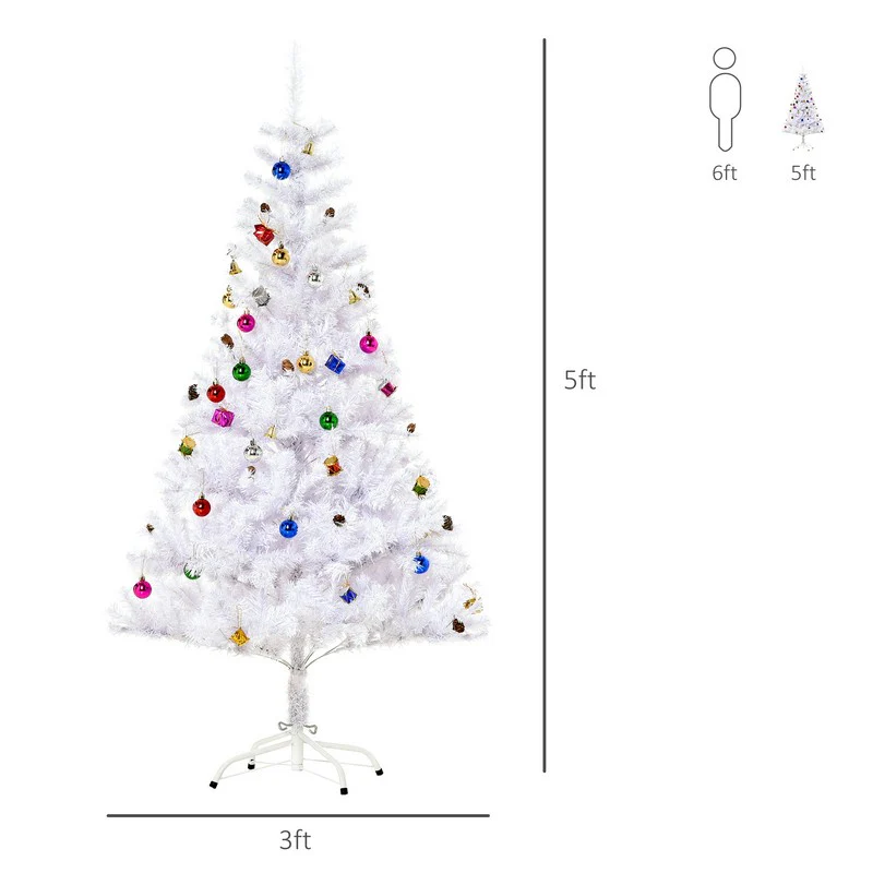 Homcom 5FT Artificial Christmas Tree with Metal Stand Decorations Home Seasonal Elegant Faux White - Image 3