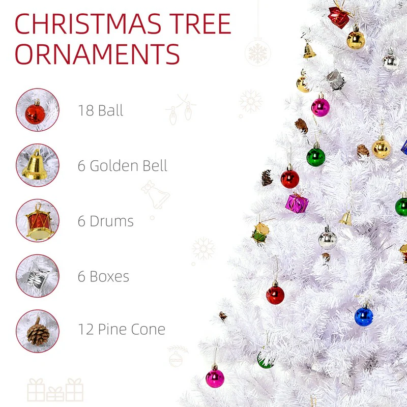 Homcom 5FT Artificial Christmas Tree with Metal Stand Decorations Home Seasonal Elegant Faux White - Image 4