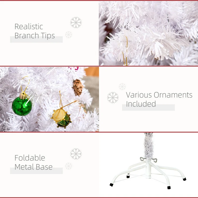 Homcom 5FT Artificial Christmas Tree with Metal Stand Decorations Home Seasonal Elegant Faux White - Image 5
