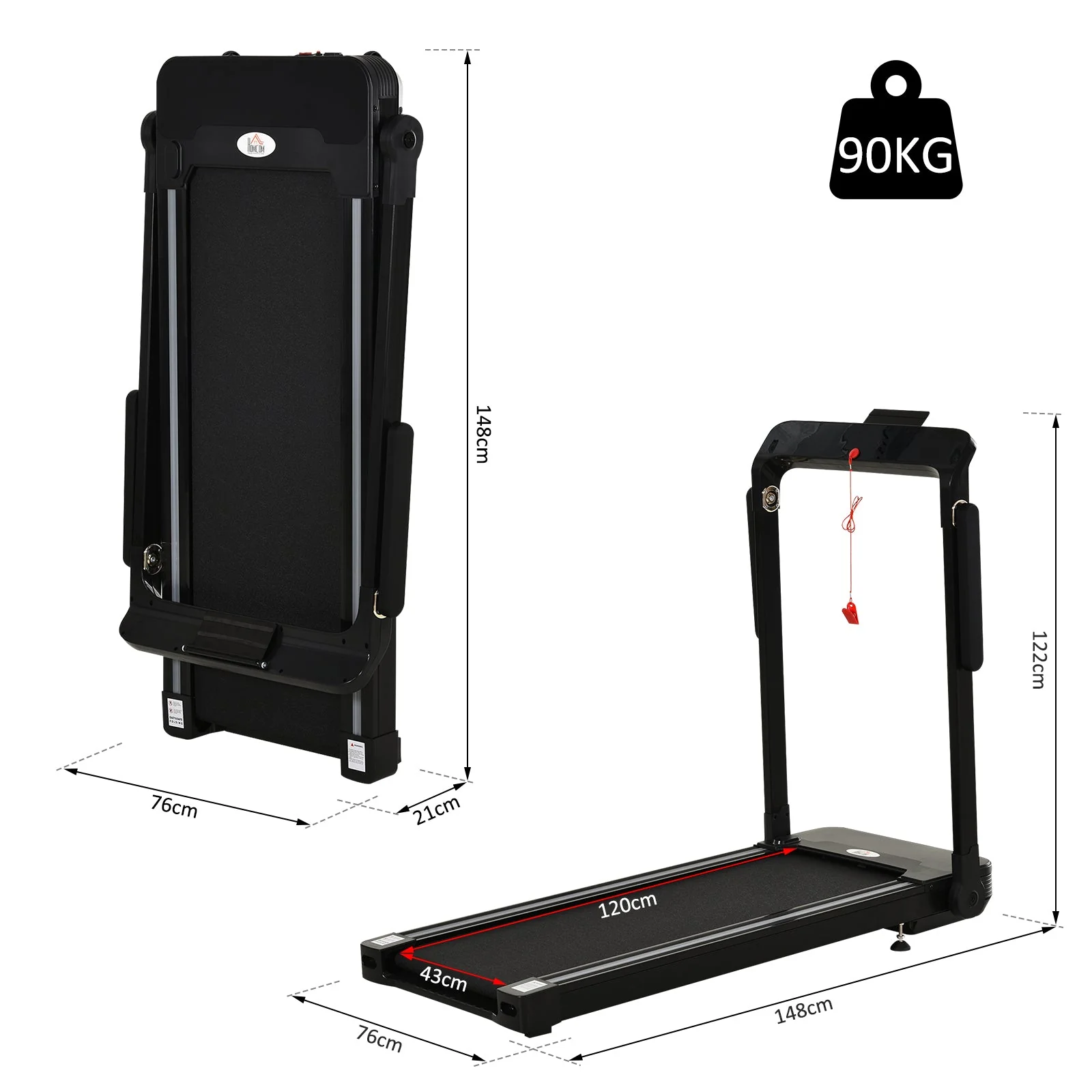 Homcom 600W Foldable Steel Motorised Treadmill Running Machine W/Safety Button - Image 3