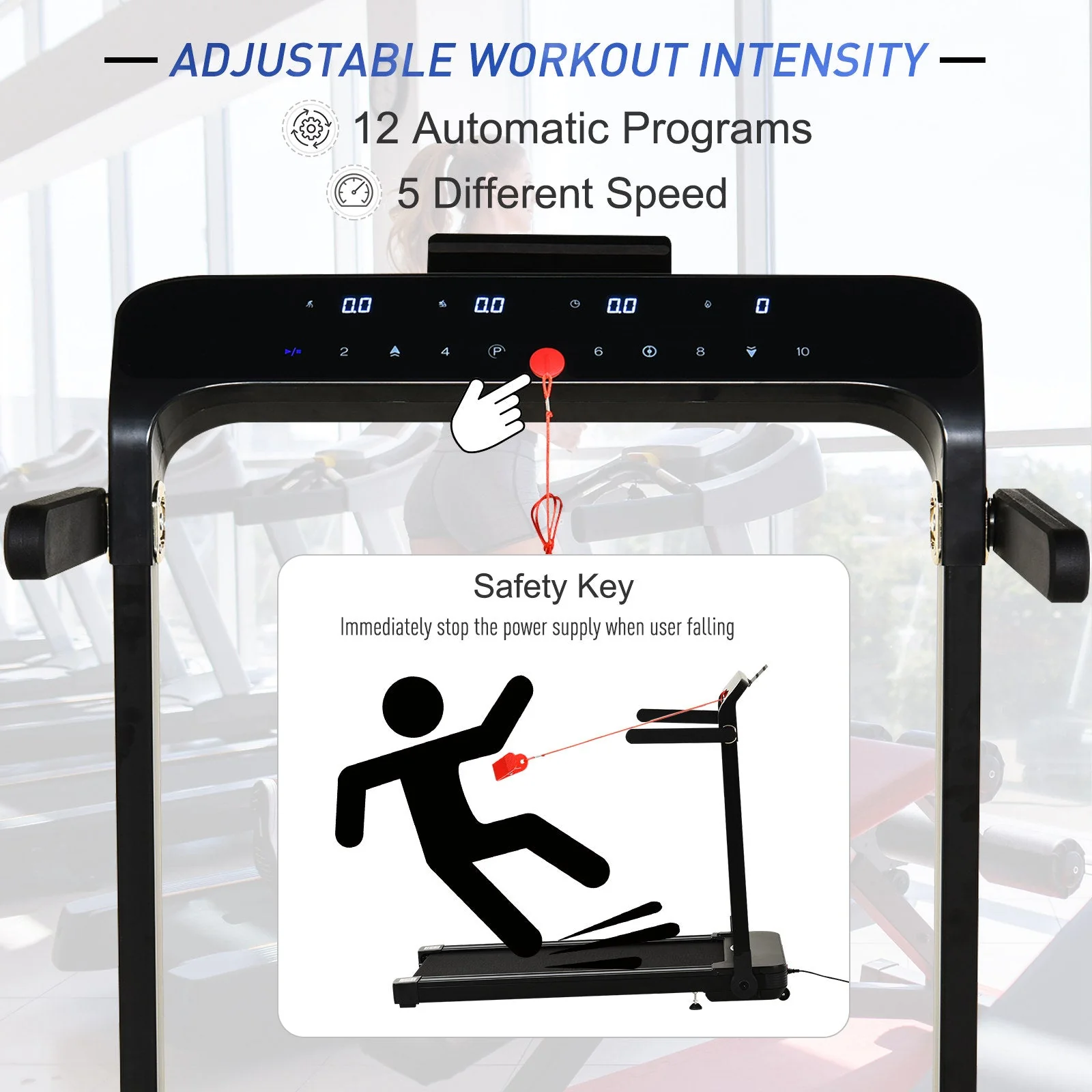 Homcom 600W Foldable Steel Motorised Treadmill Running Machine W/Safety Button - Image 5