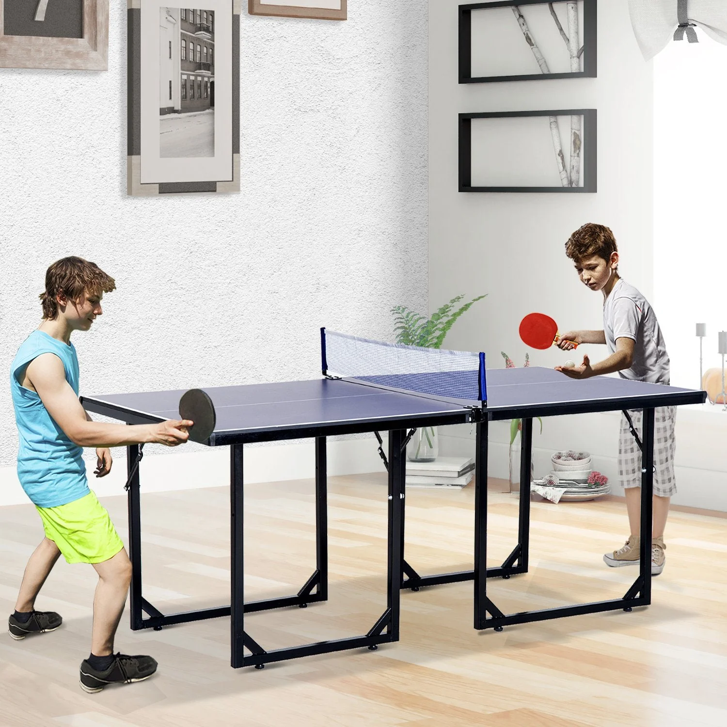 Homcom 6ft 182cm Mini Table Tennis Table Folding Ping Pong Table with Net Multi-Use Table for Indoor Outdoor Game - Image 2