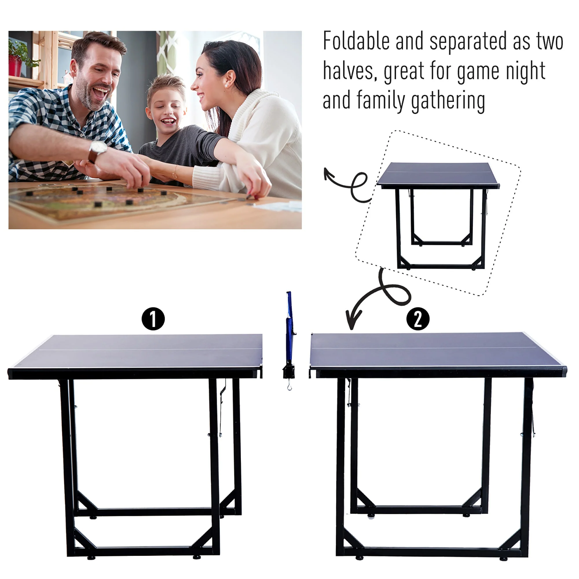 Homcom 6ft 182cm Mini Table Tennis Table Folding Ping Pong Table with Net Multi-Use Table for Indoor Outdoor Game - Image 4