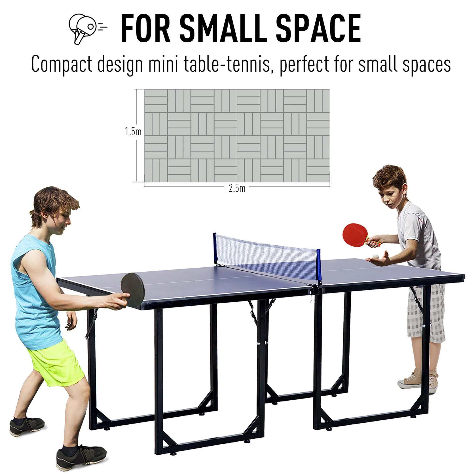 Homcom 6ft 182cm Mini Table Tennis Table Folding Ping Pong Table with Net Multi-Use Table for Indoor Outdoor Game - Image 5