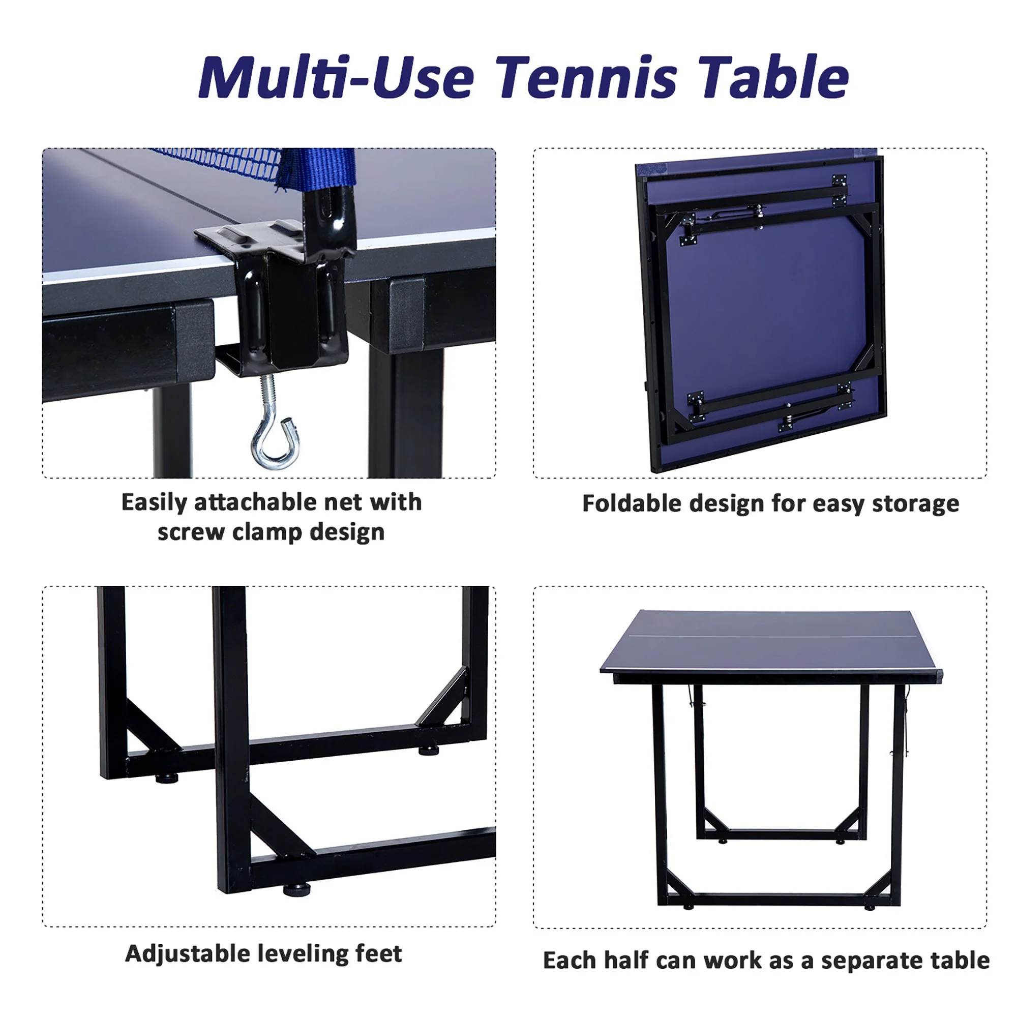 Homcom 6ft 182cm Mini Table Tennis Table Folding Ping Pong Table with Net Multi-Use Table for Indoor Outdoor Game - Image 6