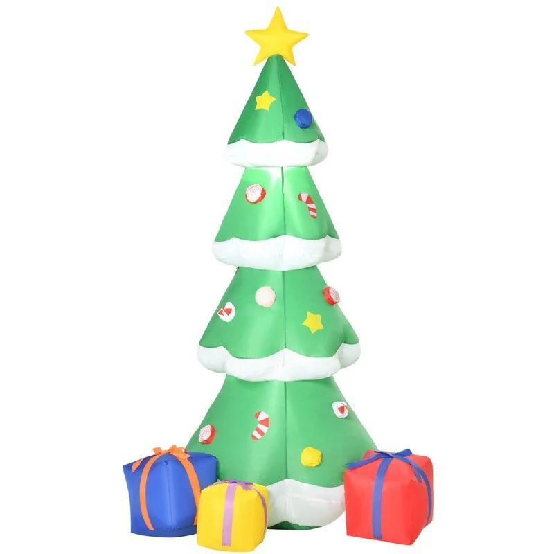 Homcom 6ft Tall Inflatable Christmas Tree with Star and Multicolour Gift Boxes Huge Lighted Outdoor Decoration with 3 Built-in LED Lights Xmas Inflatables Toy in Yard Lawn Garden - Image 2