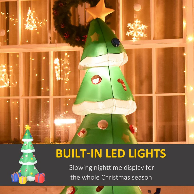 Homcom 6ft Tall Inflatable Christmas Tree with Star and Multicolour Gift Boxes Huge Lighted Outdoor Decoration with 3 Built-in LED Lights Xmas Inflatables Toy in Yard Lawn Garden - Image 4
