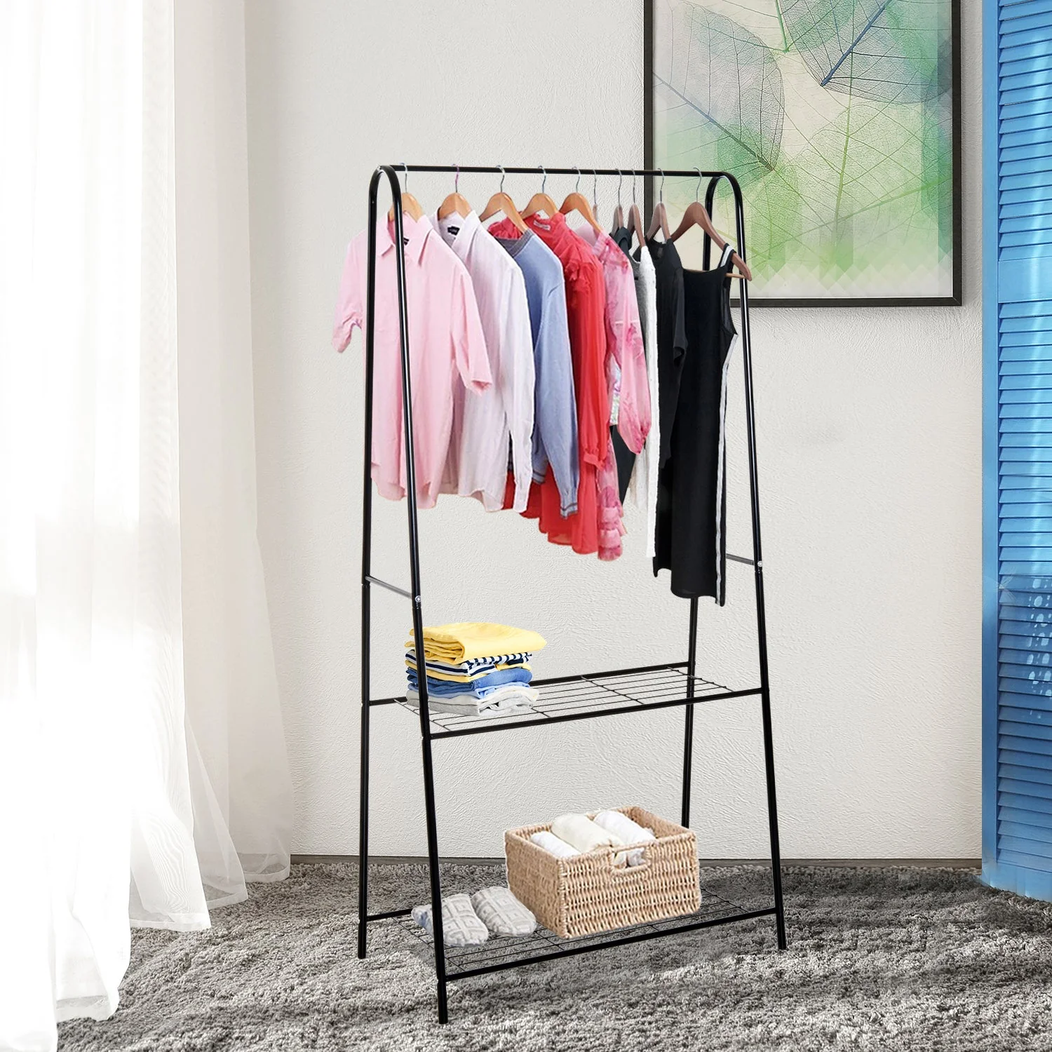 Homcom 77L X 45W X 153H cm A Shaped Clothes Rack 2-Tier Steel-Black - Image 2
