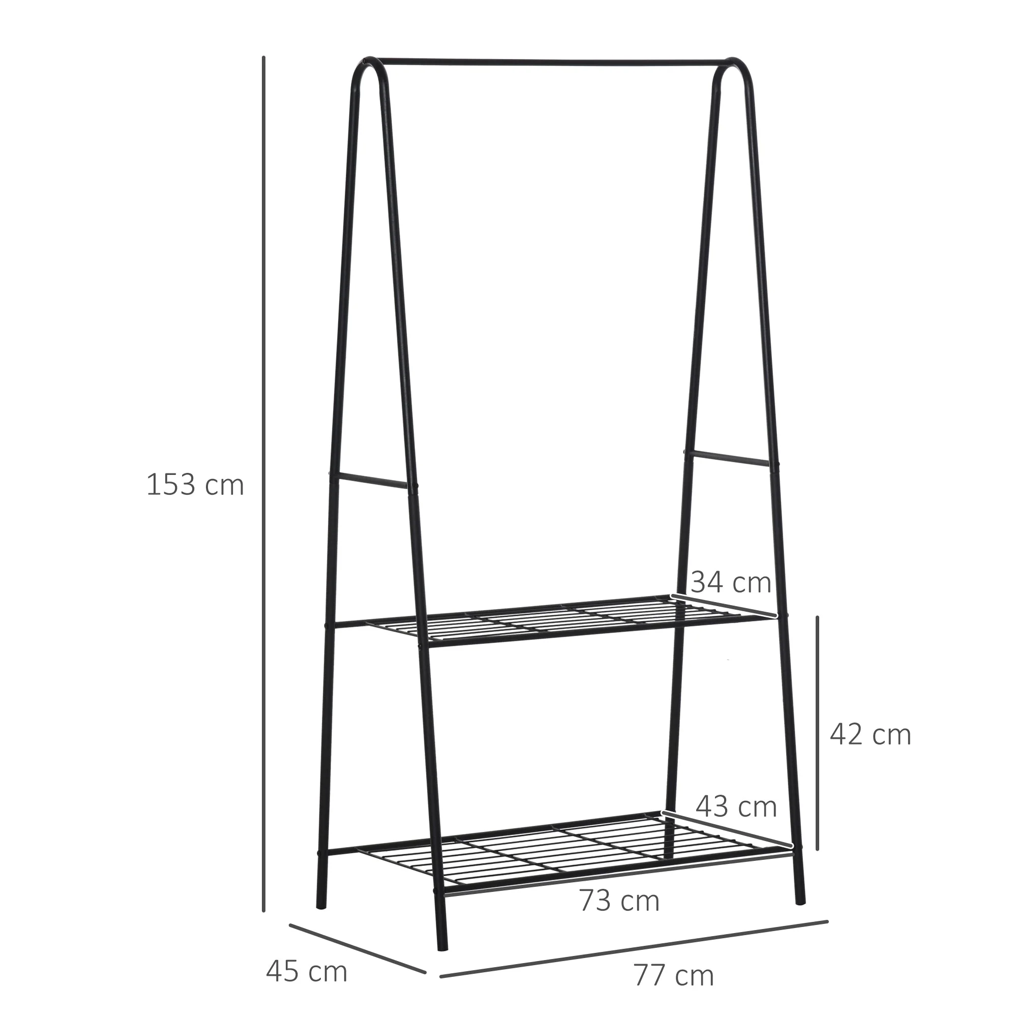 Homcom 77L X 45W X 153H cm A Shaped Clothes Rack 2-Tier Steel-Black - Image 3