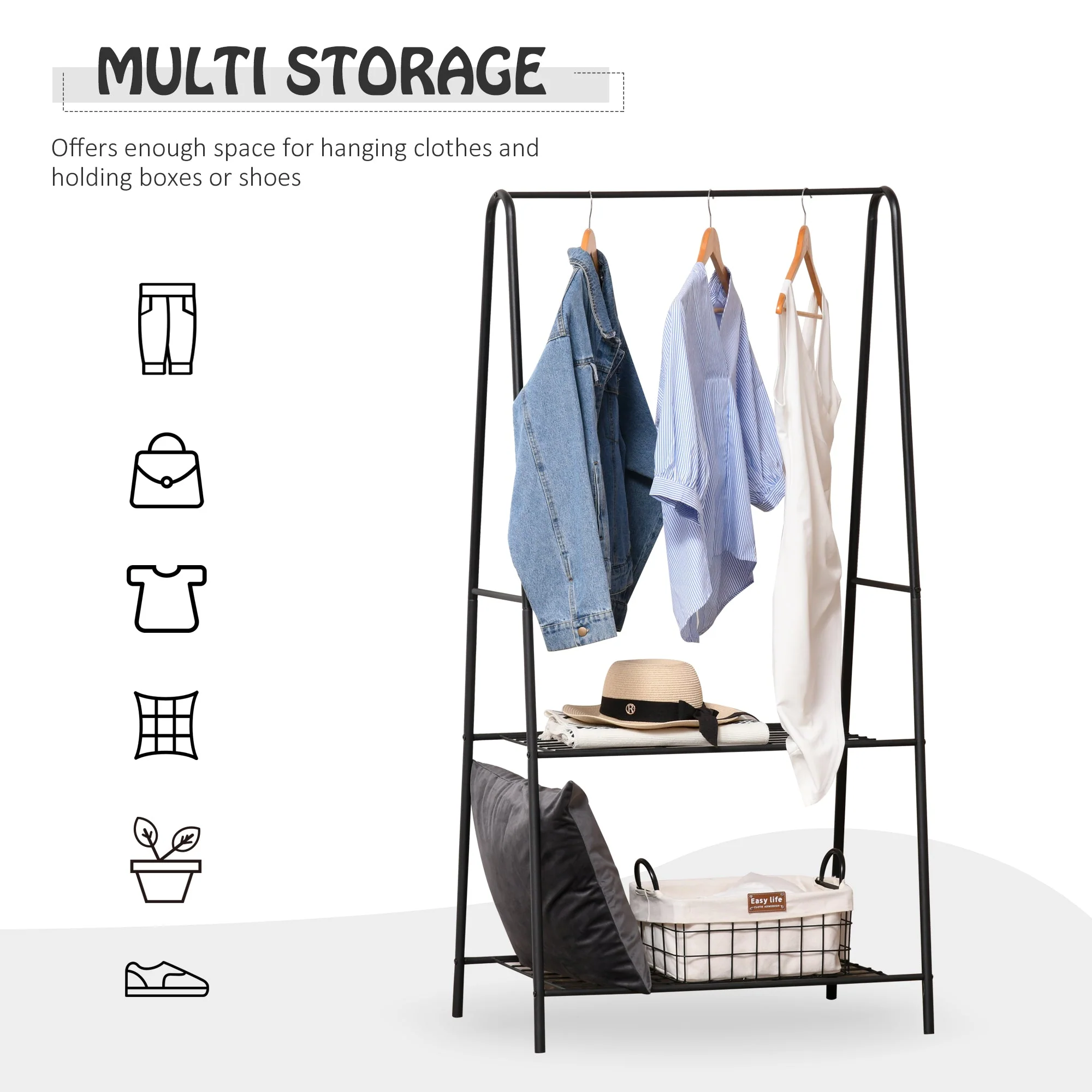Homcom 77L X 45W X 153H cm A Shaped Clothes Rack 2-Tier Steel-Black - Image 4