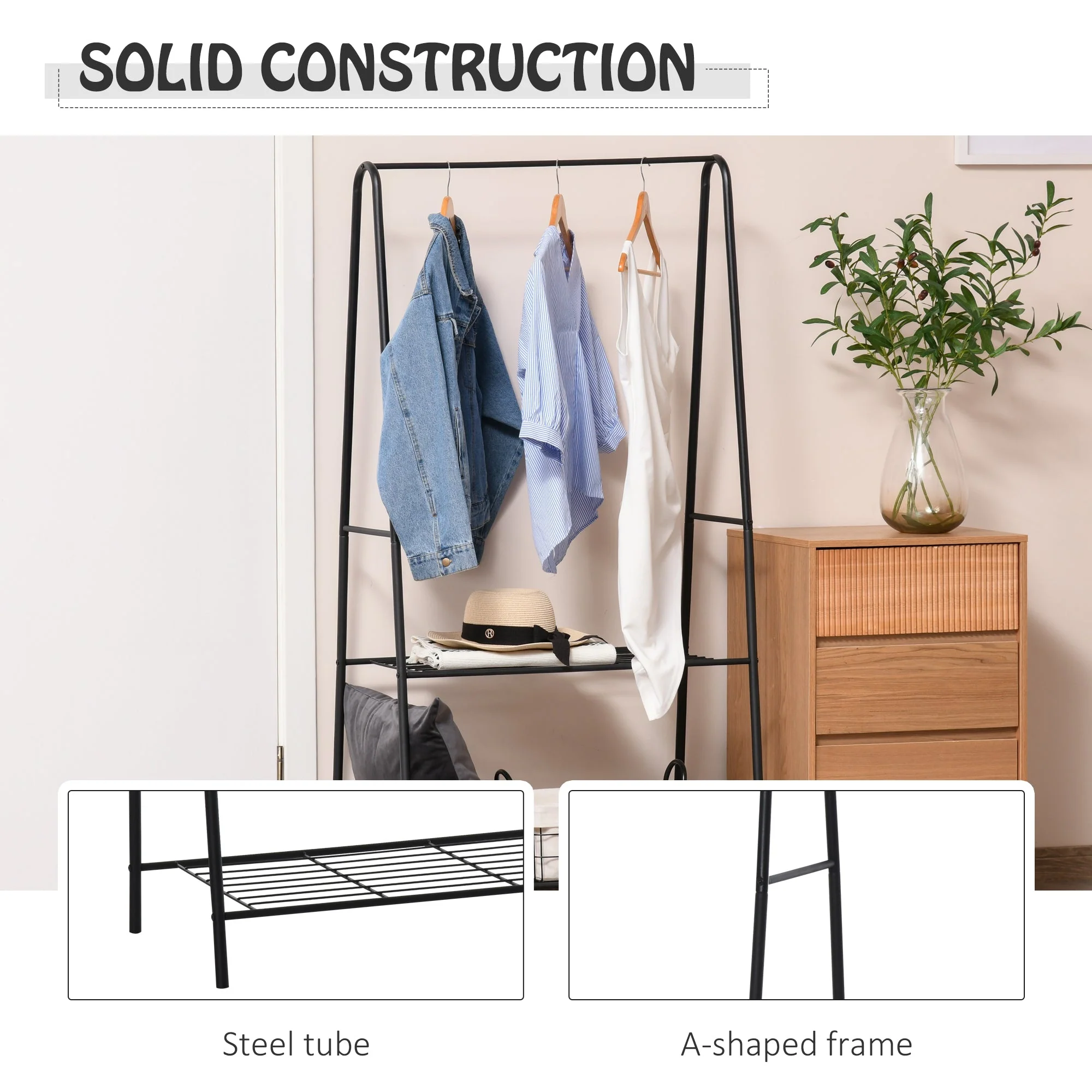 Homcom 77L X 45W X 153H cm A Shaped Clothes Rack 2-Tier Steel-Black - Image 5