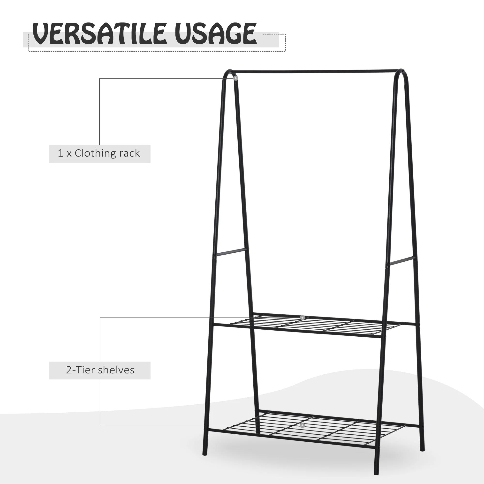 Homcom 77L X 45W X 153H cm A Shaped Clothes Rack 2-Tier Steel-Black - Image 6