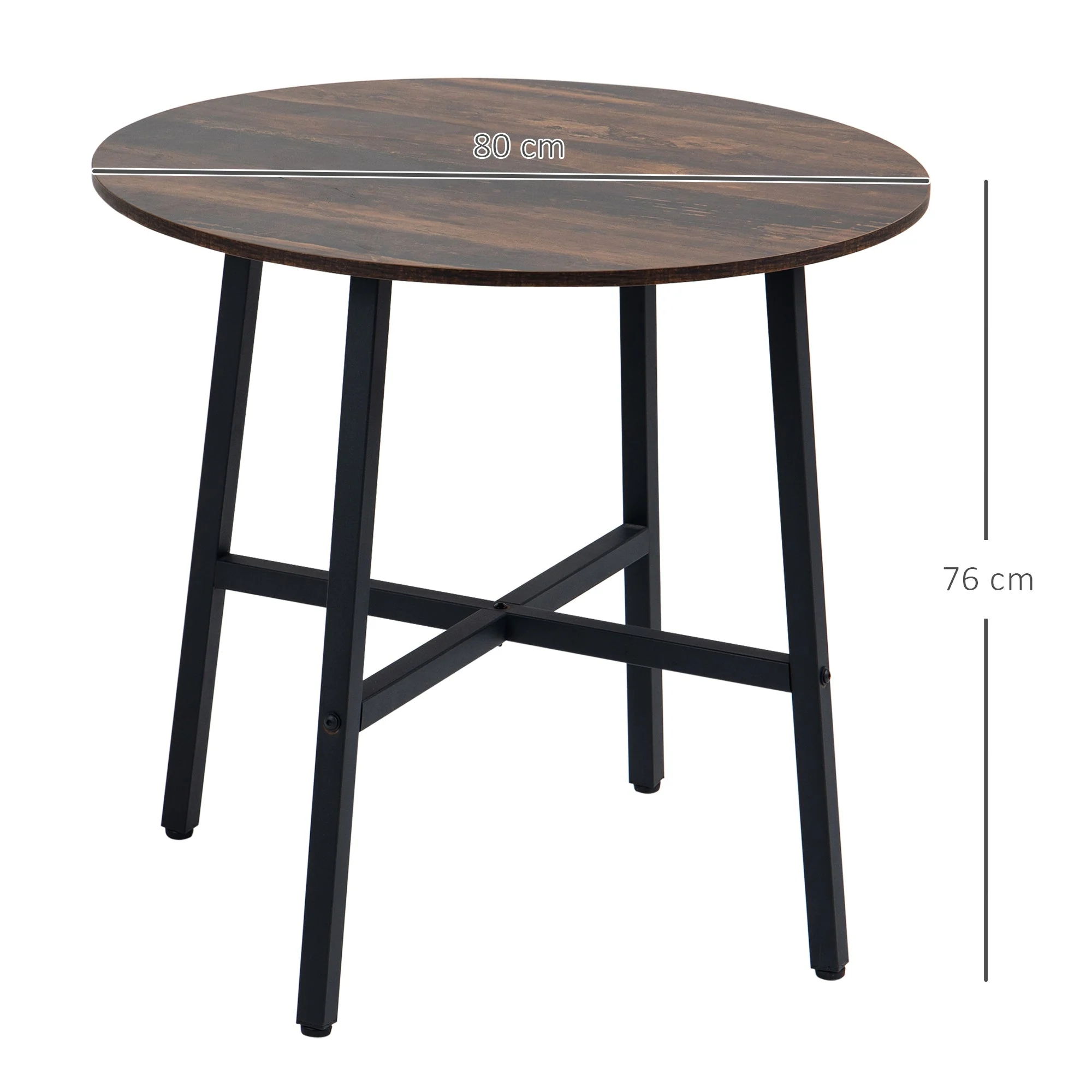 Homcom 85cm Dining Room Table Industrial Style Kitchen Table Round With Steel Legs Rustic Brown - Image 2