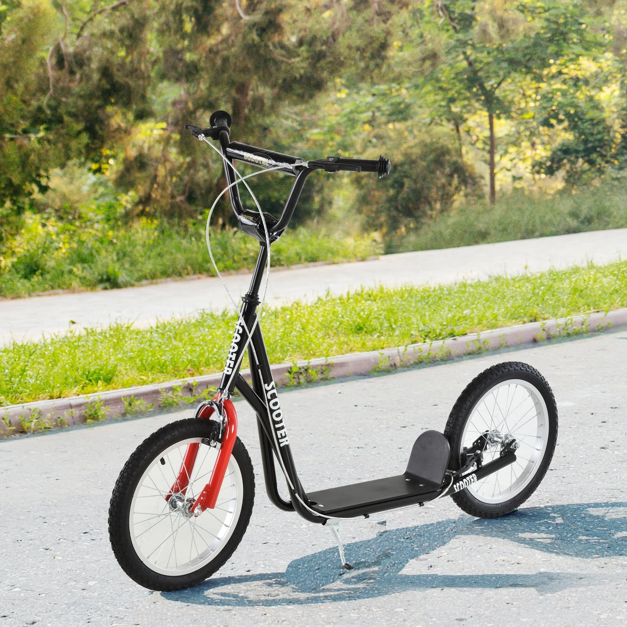 Homcom 90-96cm Kids Kick Scooter With Adjustable Handlebar Inflatable Wheels Brakes Black - Image 2