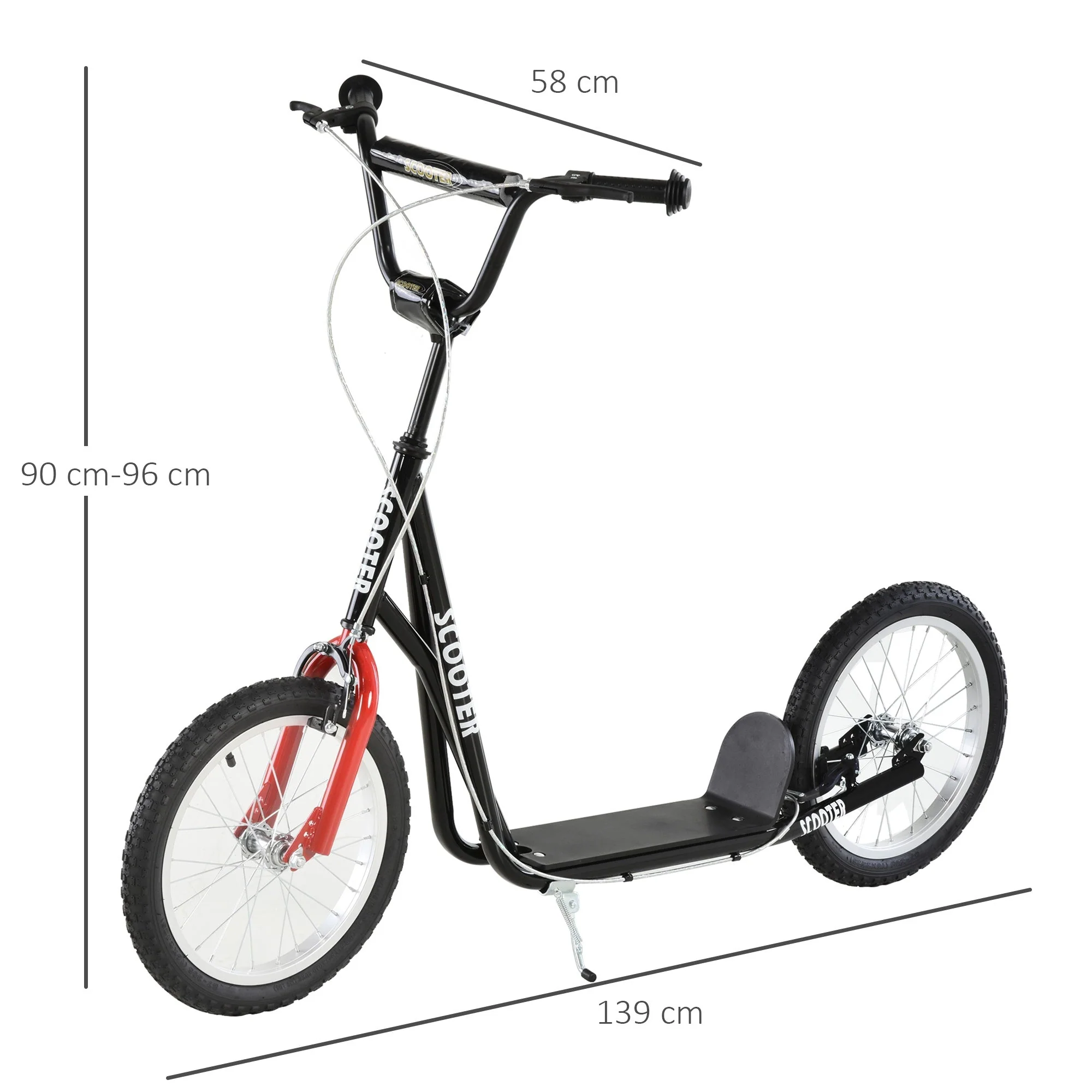 Homcom 90-96cm Kids Kick Scooter With Adjustable Handlebar Inflatable Wheels Brakes Black - Image 3