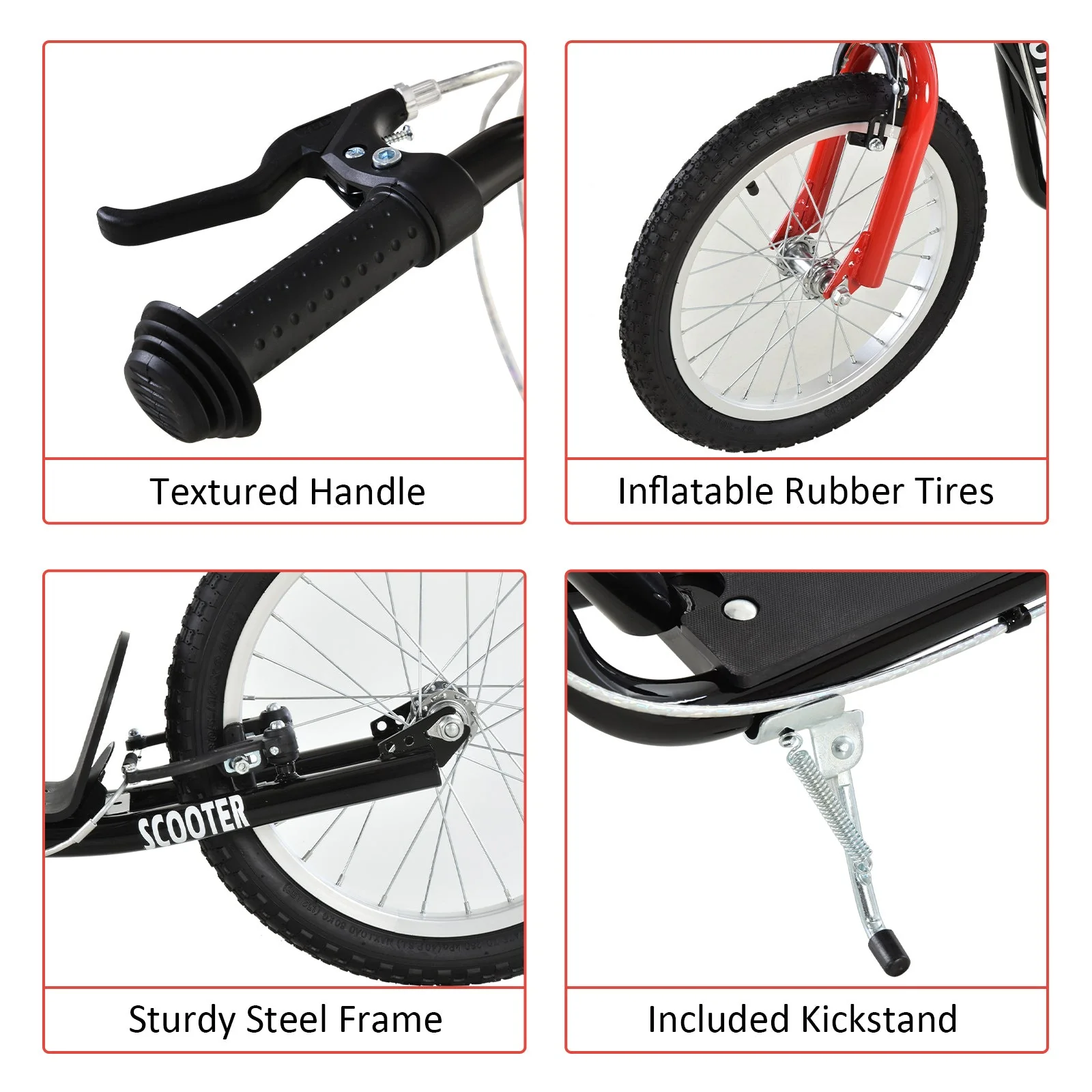 Homcom 90-96cm Kids Kick Scooter With Adjustable Handlebar Inflatable Wheels Brakes Black - Image 5