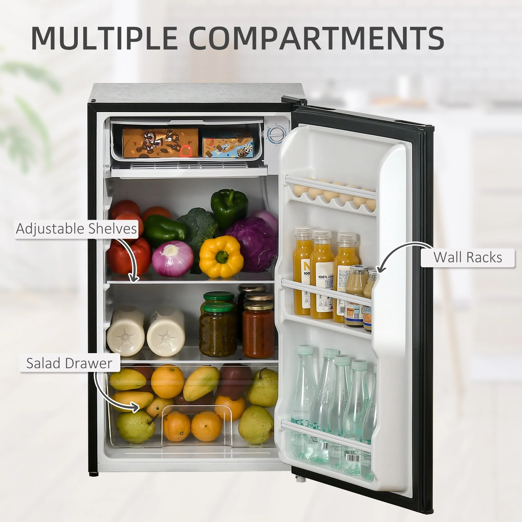 Homcom 91 Litre Freestanding Under Counter Fridge with Chiller Box - Image 7