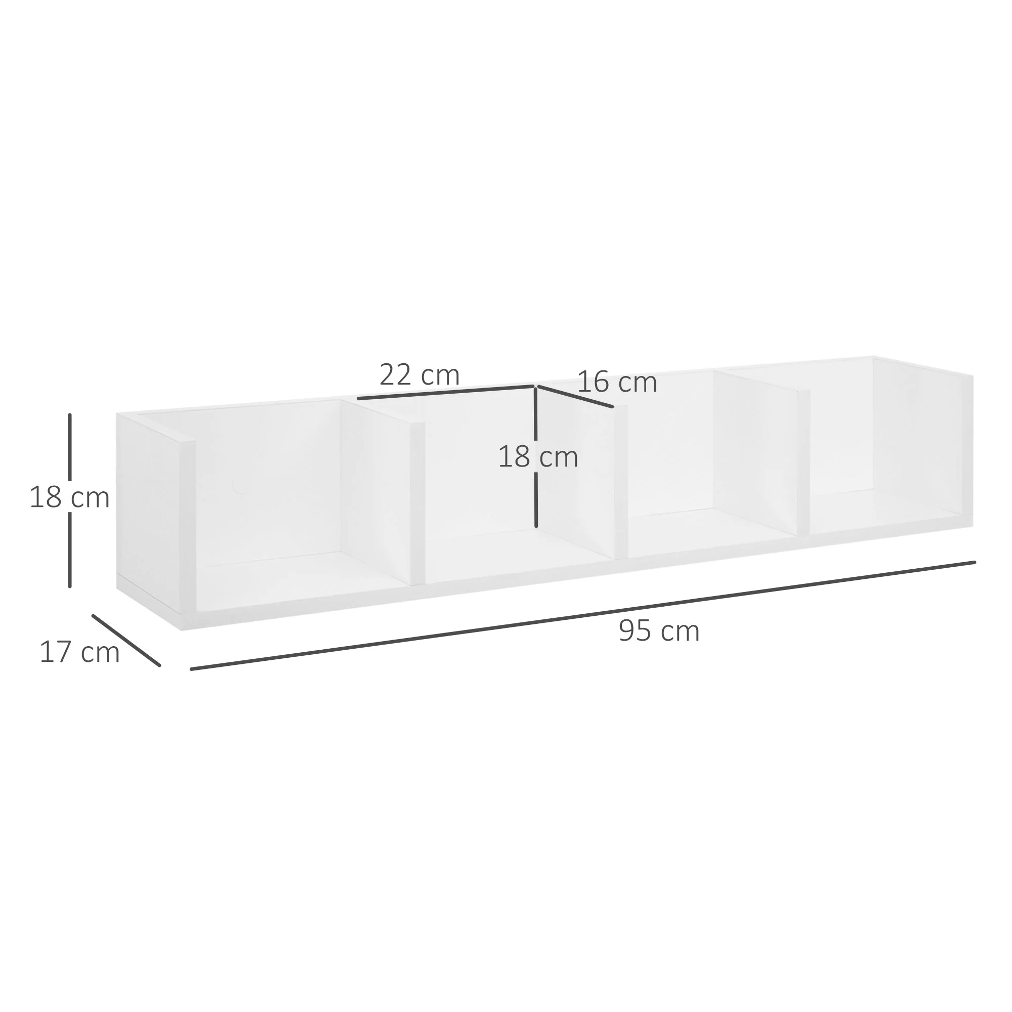 Homcom 95cm Four-Compartment Wall Shelf - White - Image 2