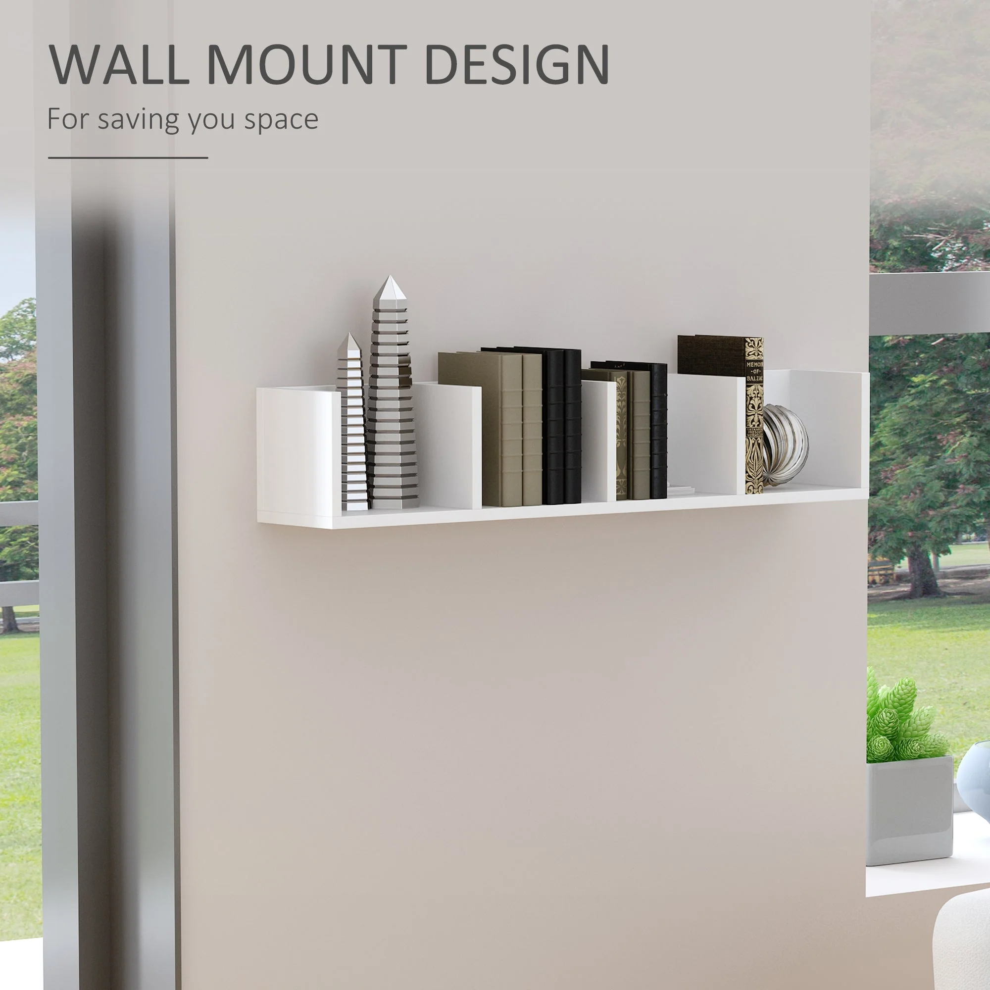 Homcom 95cm Four-Compartment Wall Shelf - White - Image 3