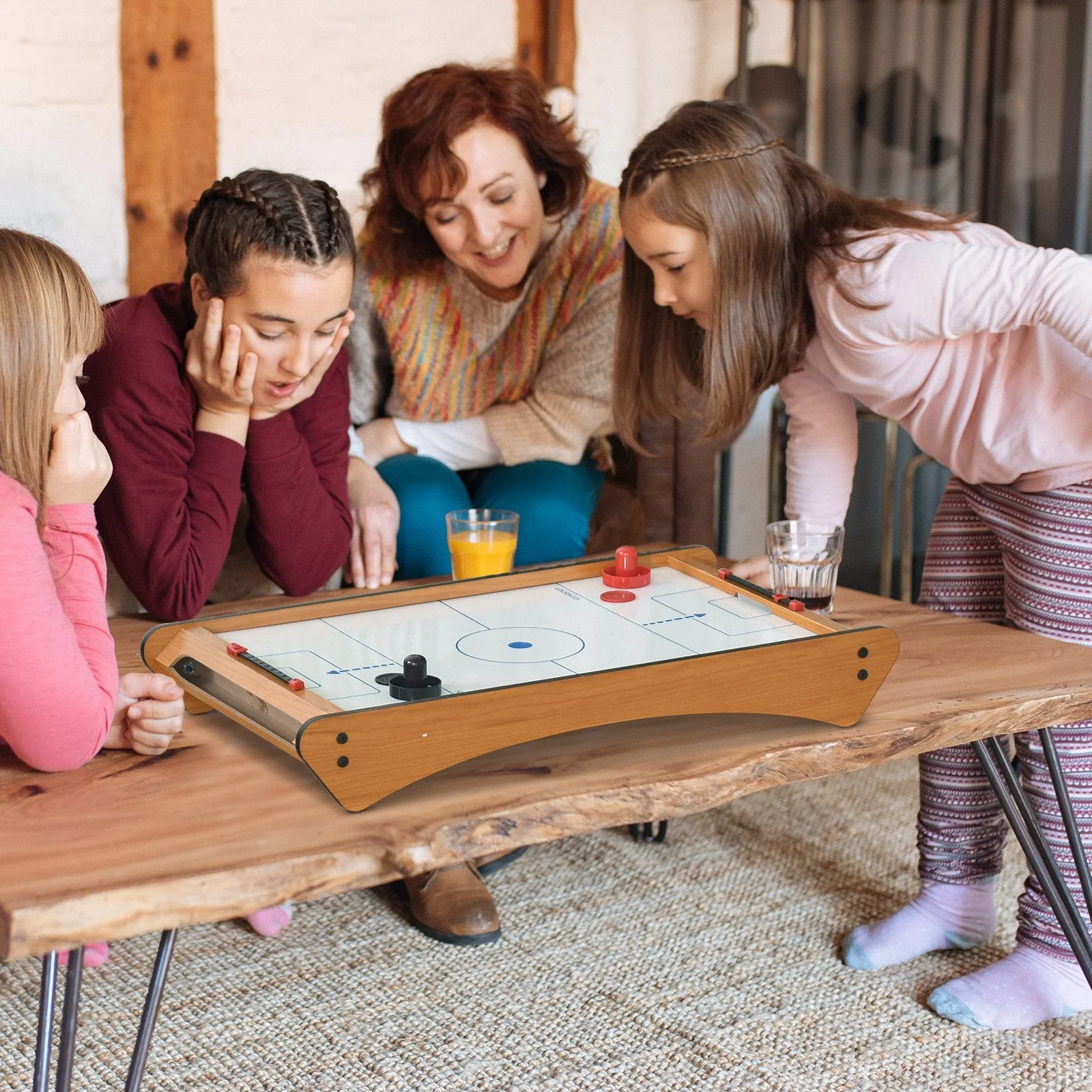 Homcom ABS Plastic Mini Air Hockey Table-Top Brown - Image 4
