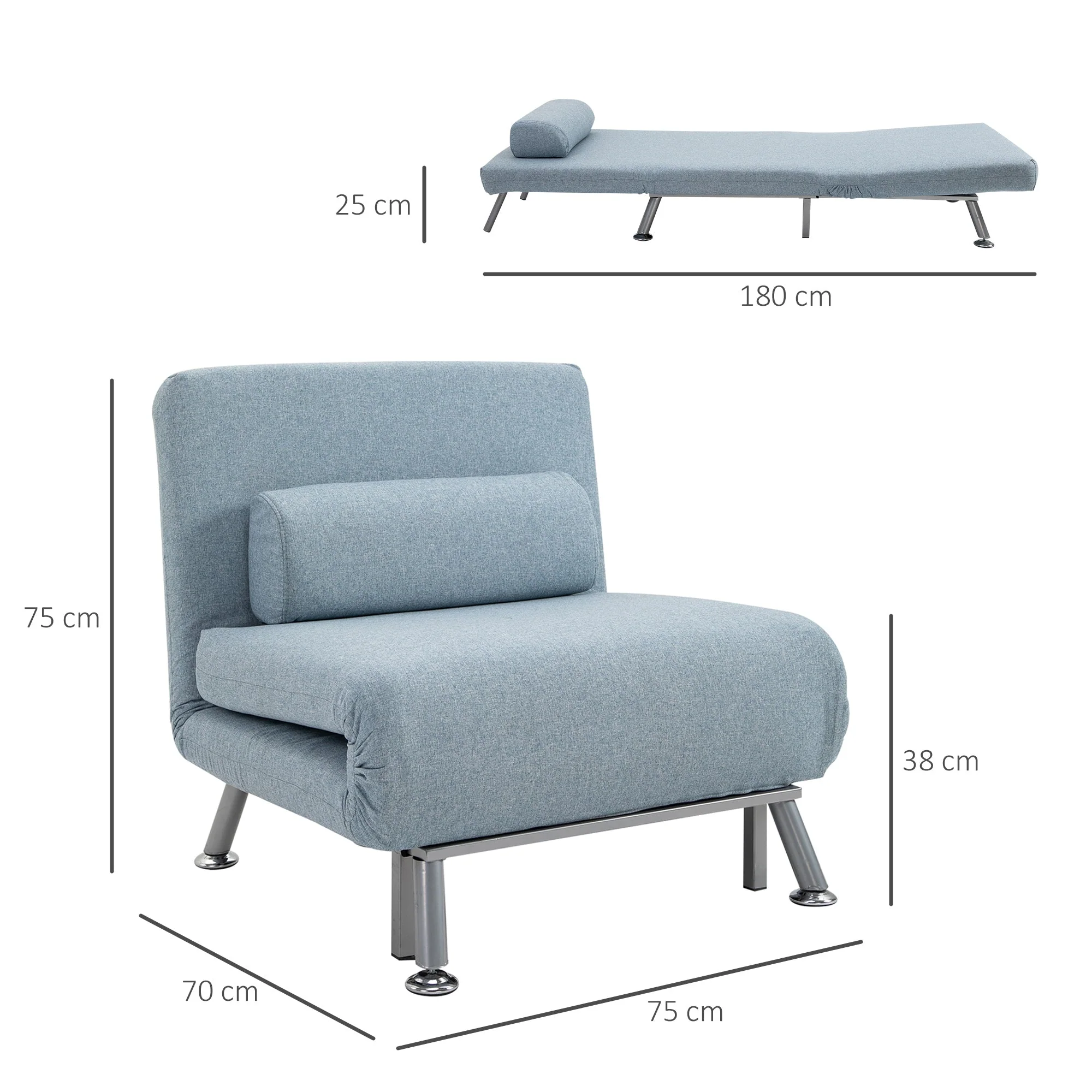 Homcom Adjustable Back Futon Sofa Chair - Blue - Image 3