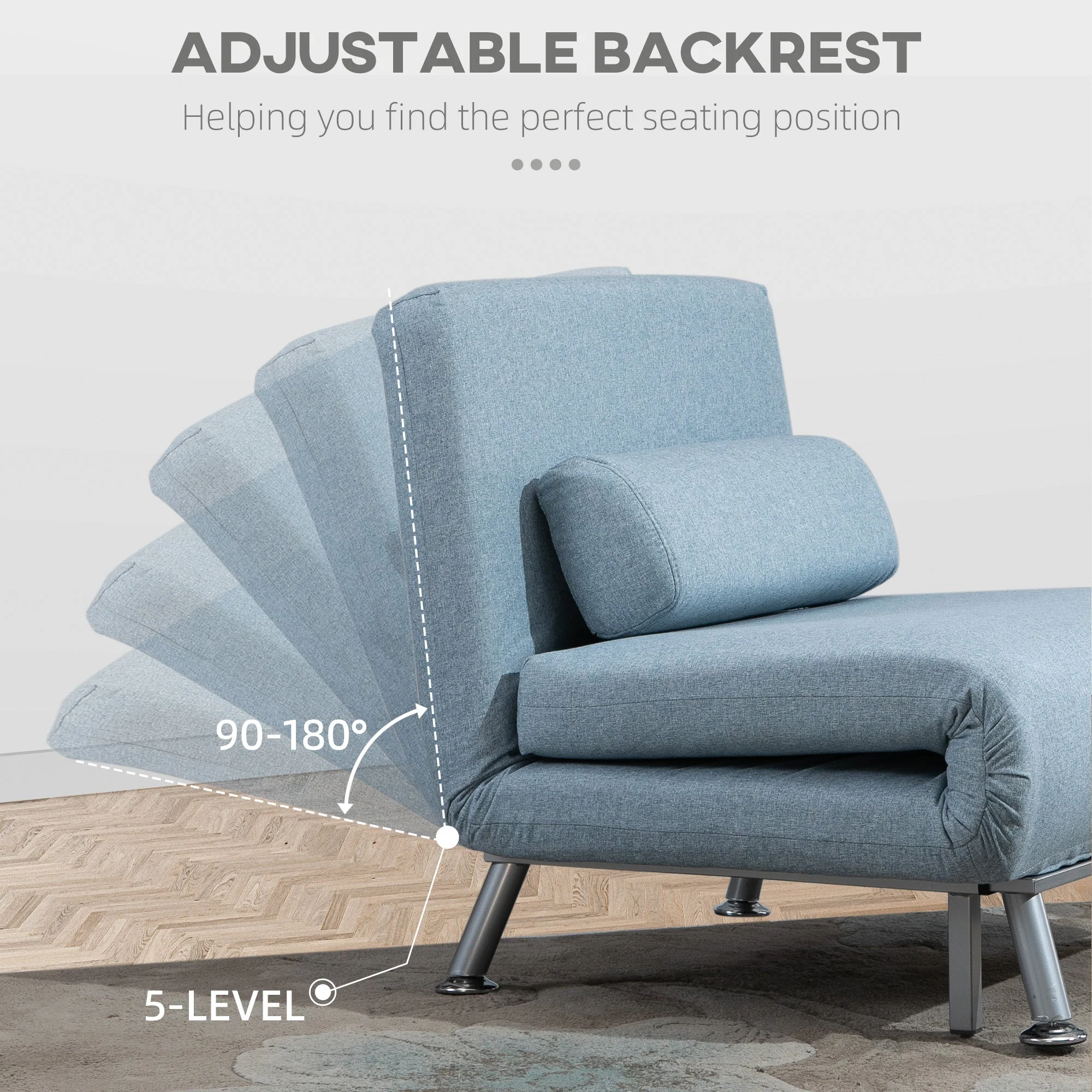Homcom Adjustable Back Futon Sofa Chair - Blue - Image 4