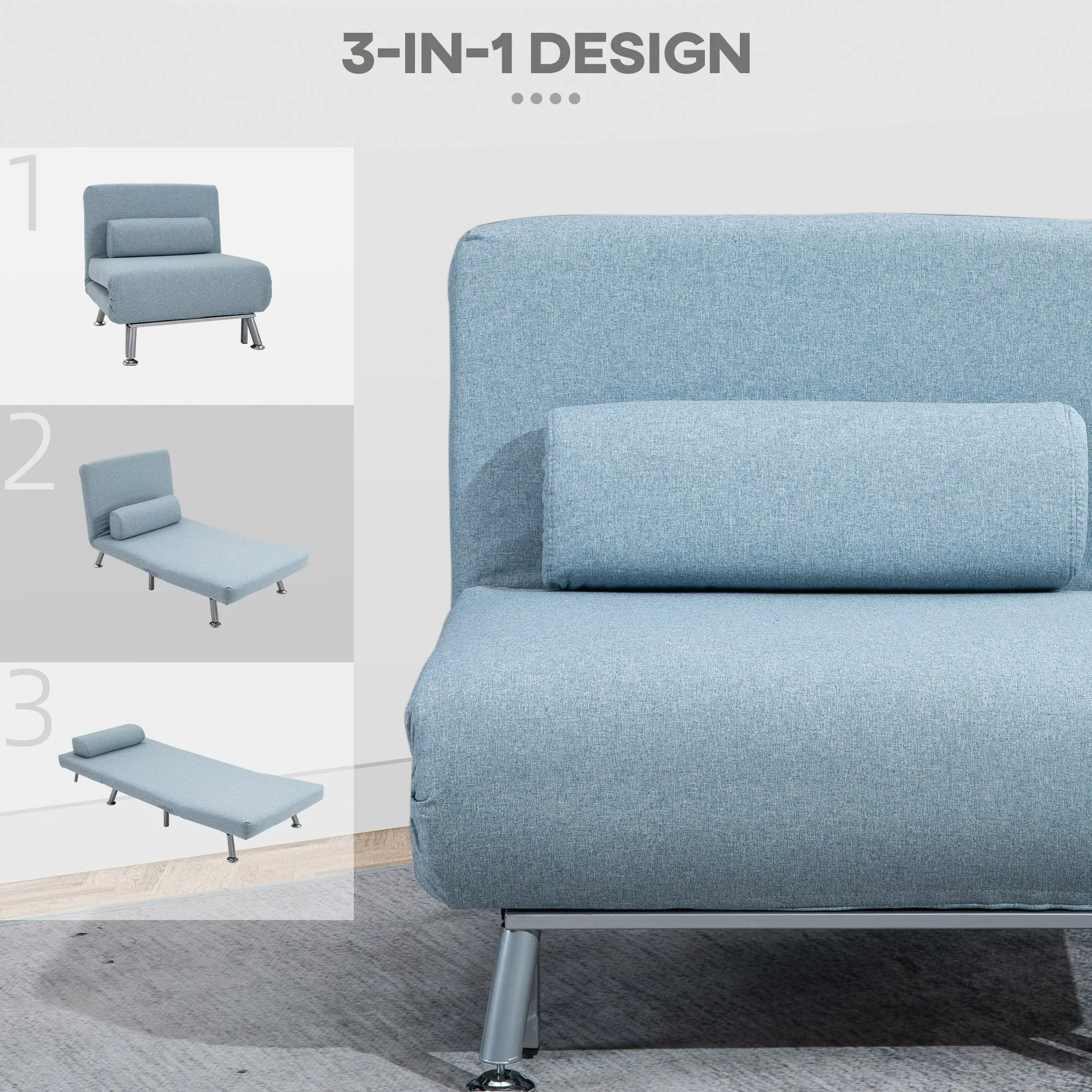 Homcom Adjustable Back Futon Sofa Chair - Blue - Image 5