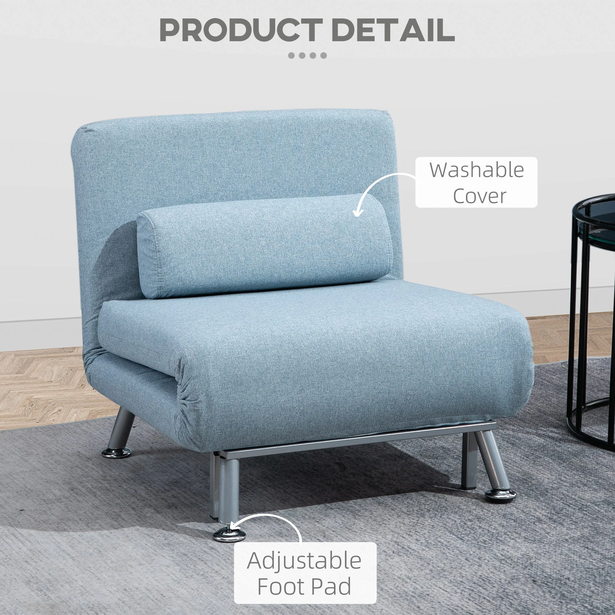 Homcom Adjustable Back Futon Sofa Chair - Blue - Image 7