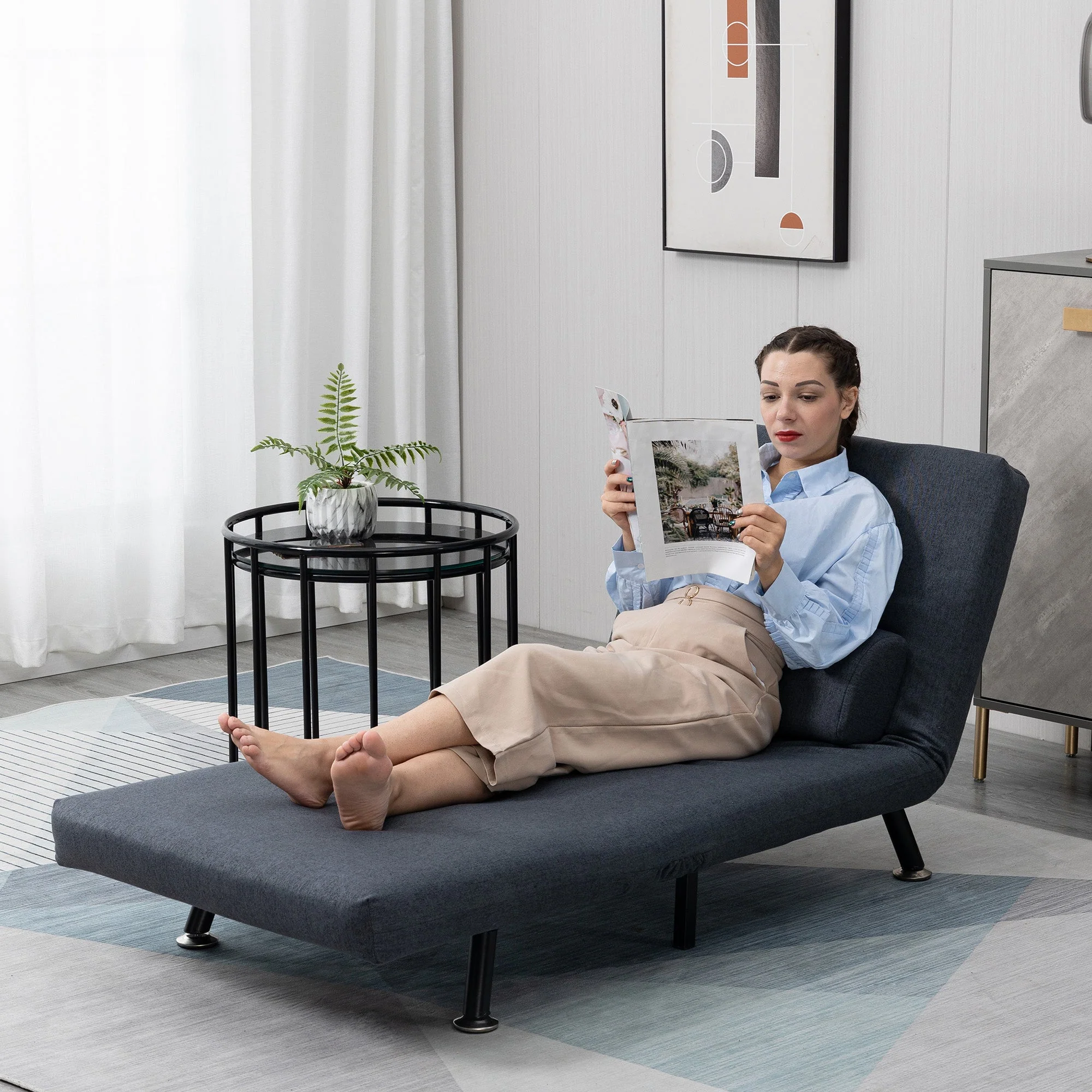 Homcom Adjustable Back Futon Sofa Chair - Dark Grey - Image 4